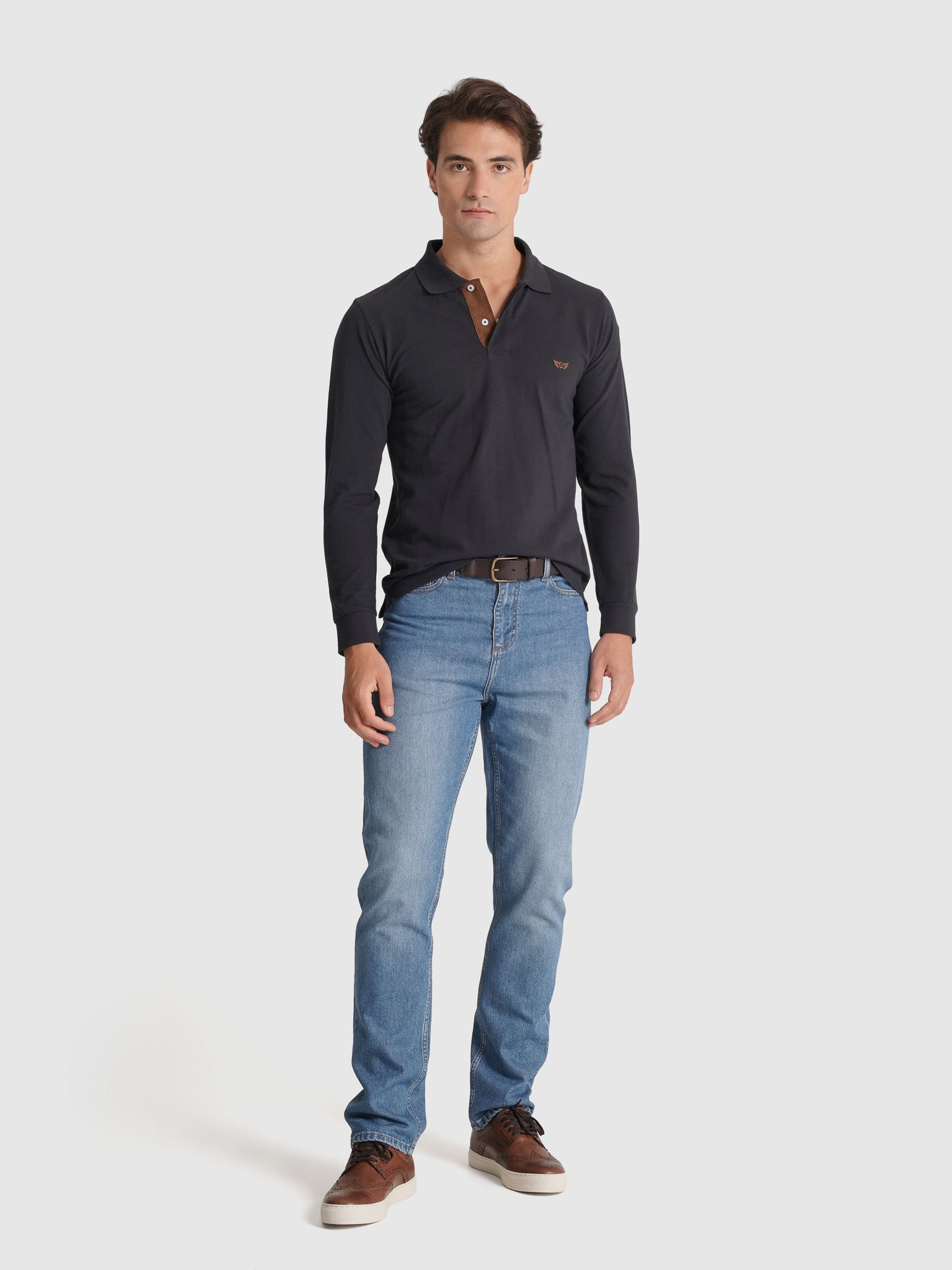 POLO ALGODÃO AZUL MANGA COMPRIDA REGULAR FIT MR. BLUE