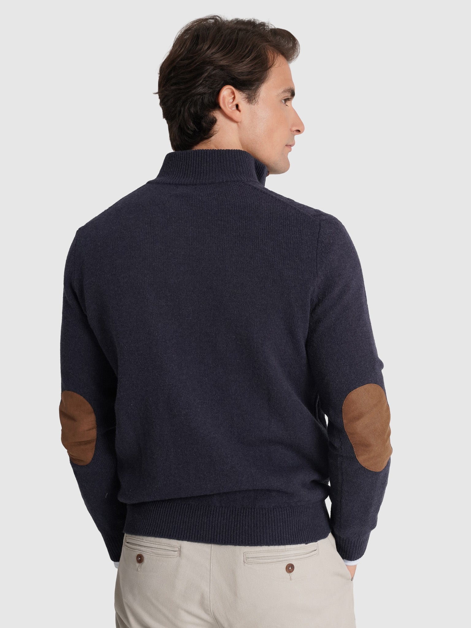 PULLOVER LÃ AZUL COM COTOVELEIRA REGULAR FIT MR. BLUE