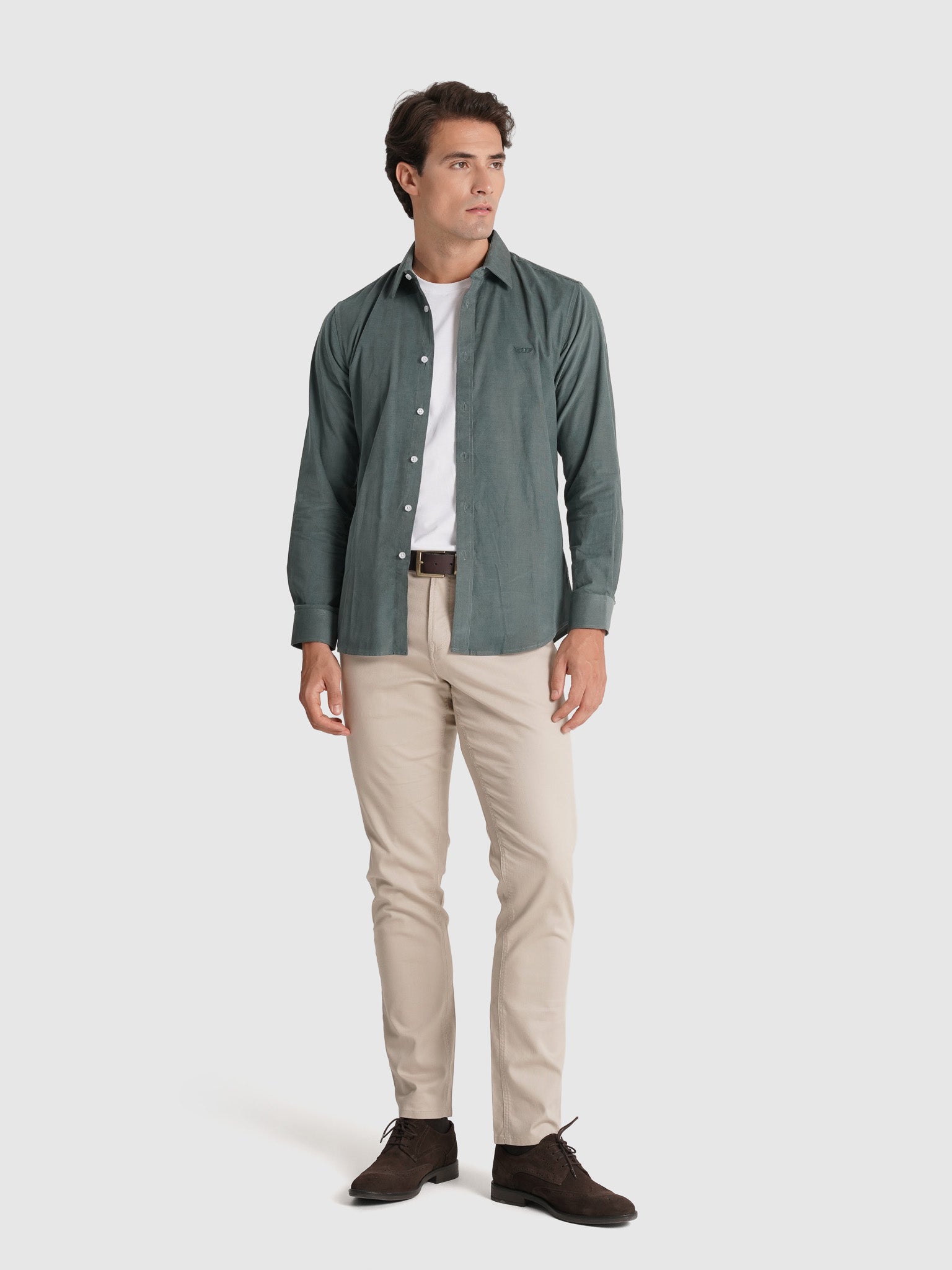 CAMISA BOMBAZINE VERDE MANGA COMPRIDA TAILORED FIT MR. BLUE