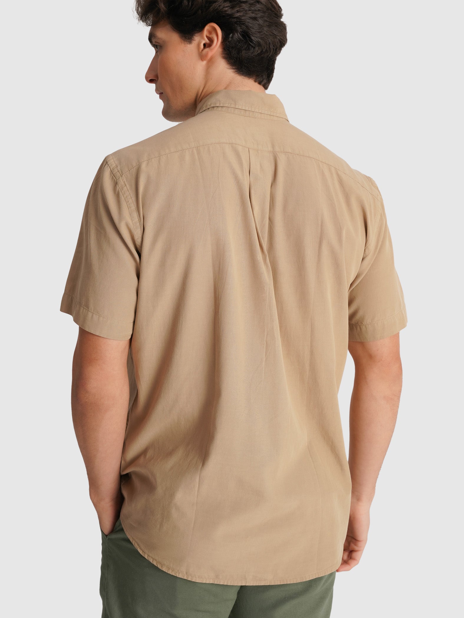 BEIGE POPELINE SHIRT SHORT SLEEVE REGULAR FIT MR. BLUE