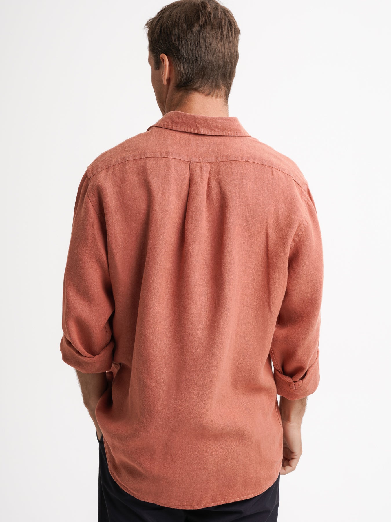 Camisa entallada de lino rosa Mr. Blue