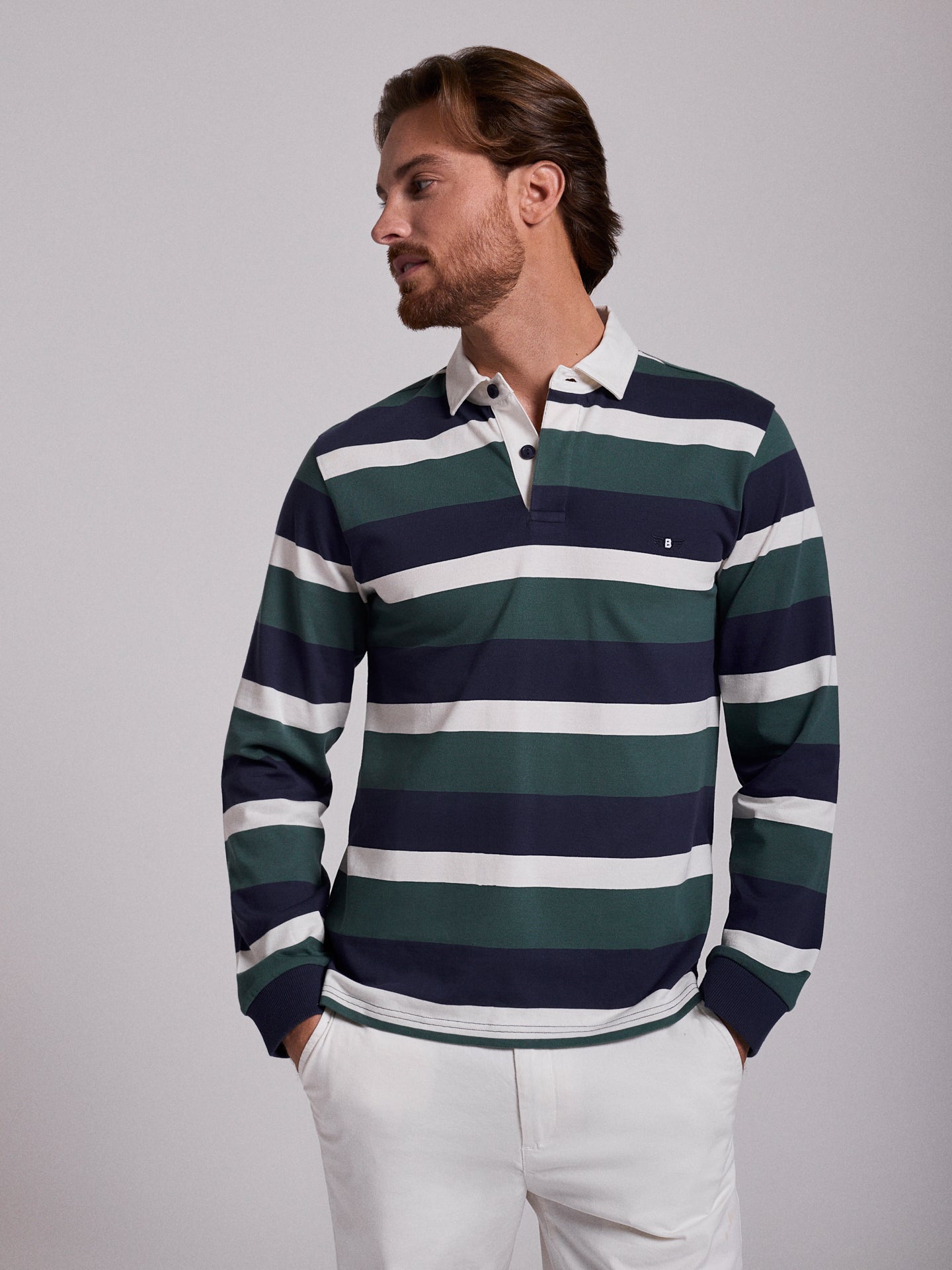 RUGBIE ALGODÃO AZUL MANGA COMPRIDA REGULAR FIT MR. BLUE