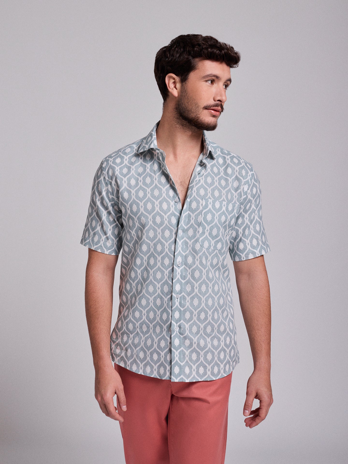 BLUE LINEN SHIRT SHORT SLEEVE REGULAR FIT MR. BLUE