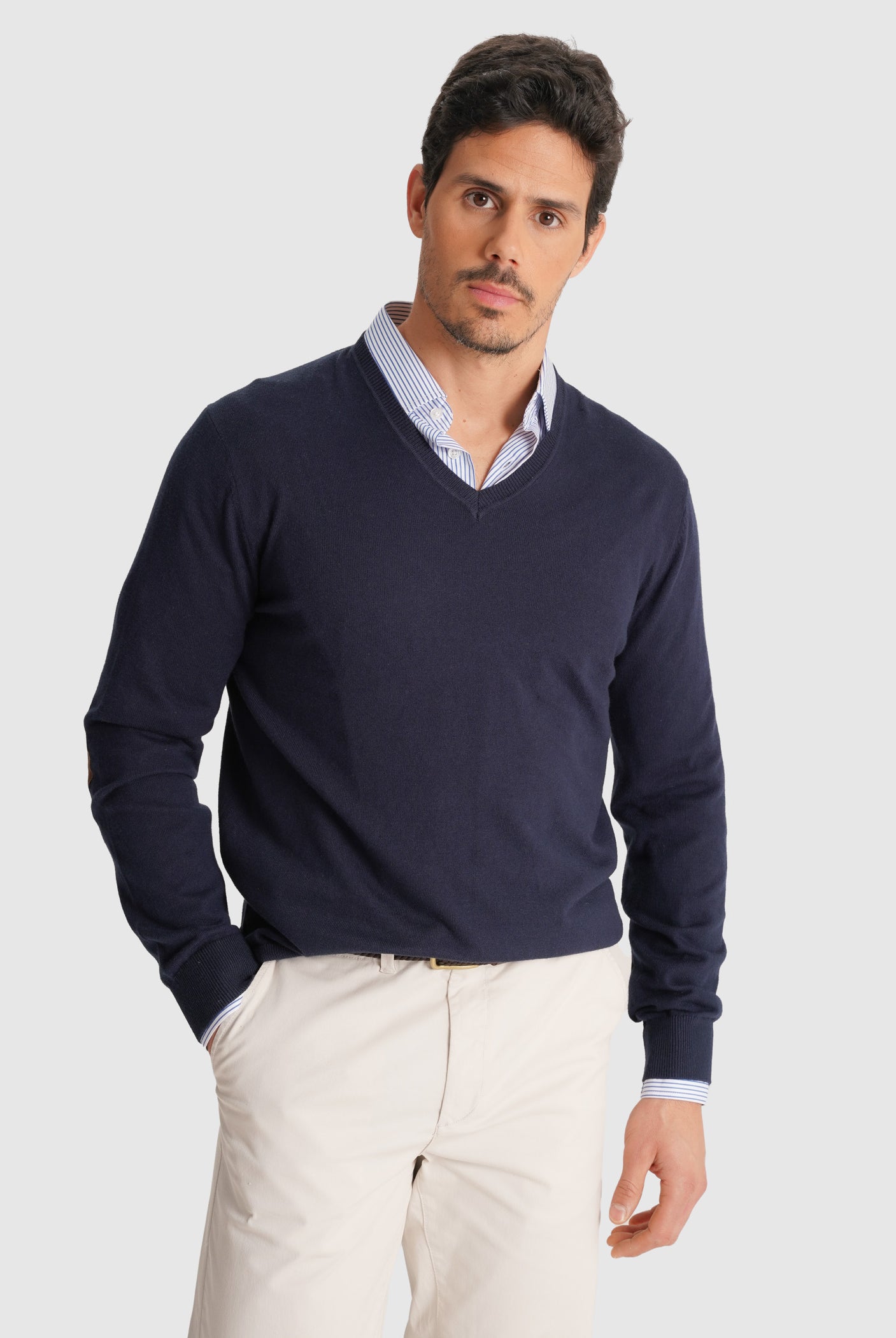 PULLOVER AZUL COM COTOVELEIRA REGULAR FIT MR. BLUE
