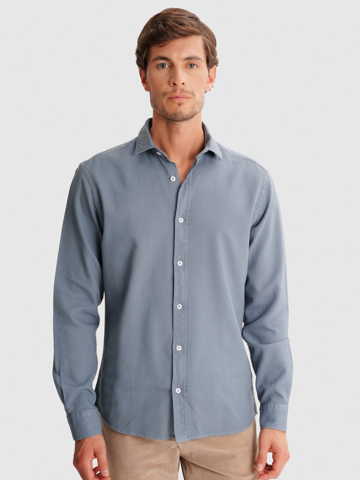 TAILORED FIT MR. BLUE COTTON SHIRT. BLUE