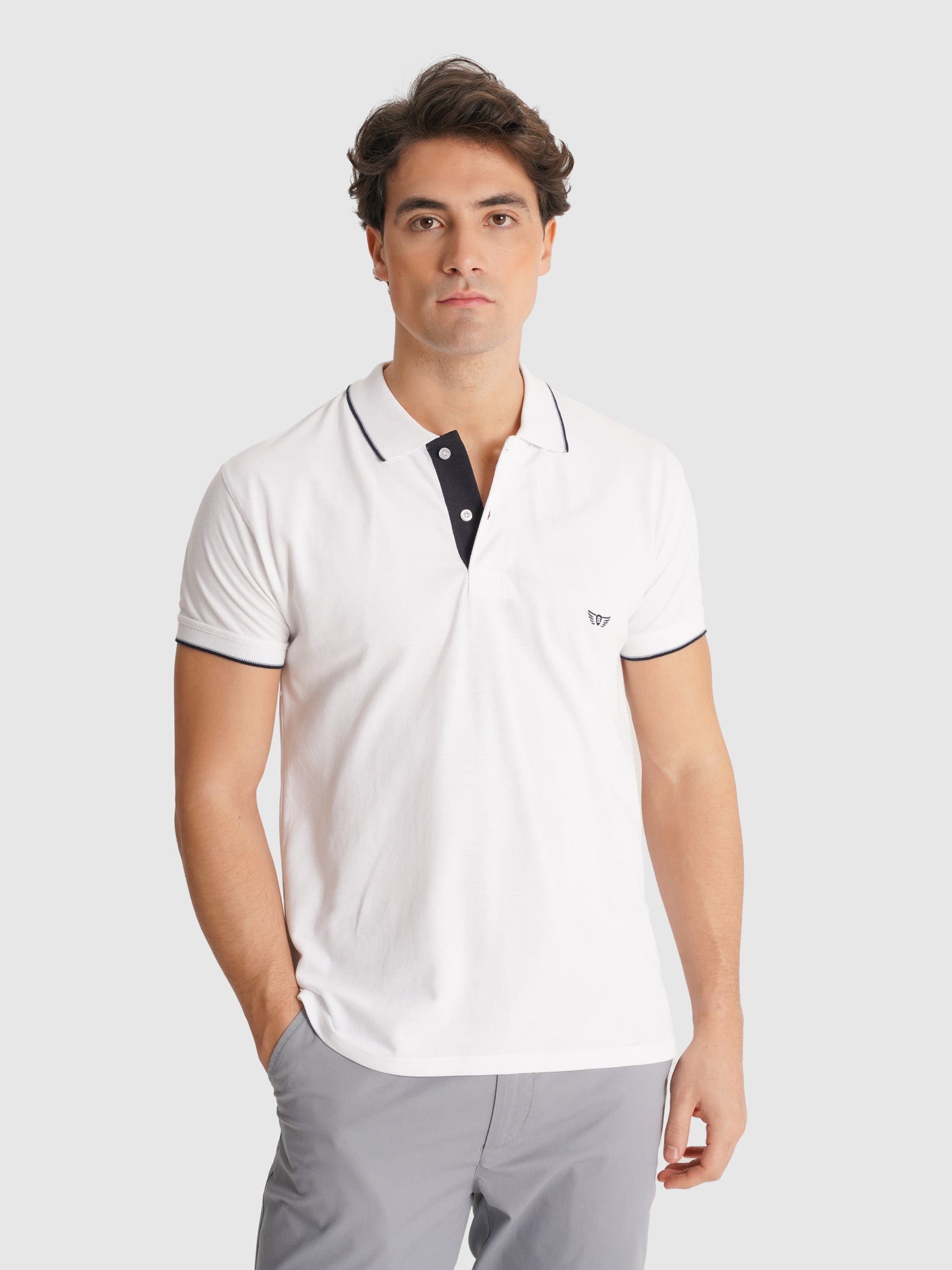 POLO PIQUET BRANCO MANGA CURTA REGULAR FIT MR. BLUE
