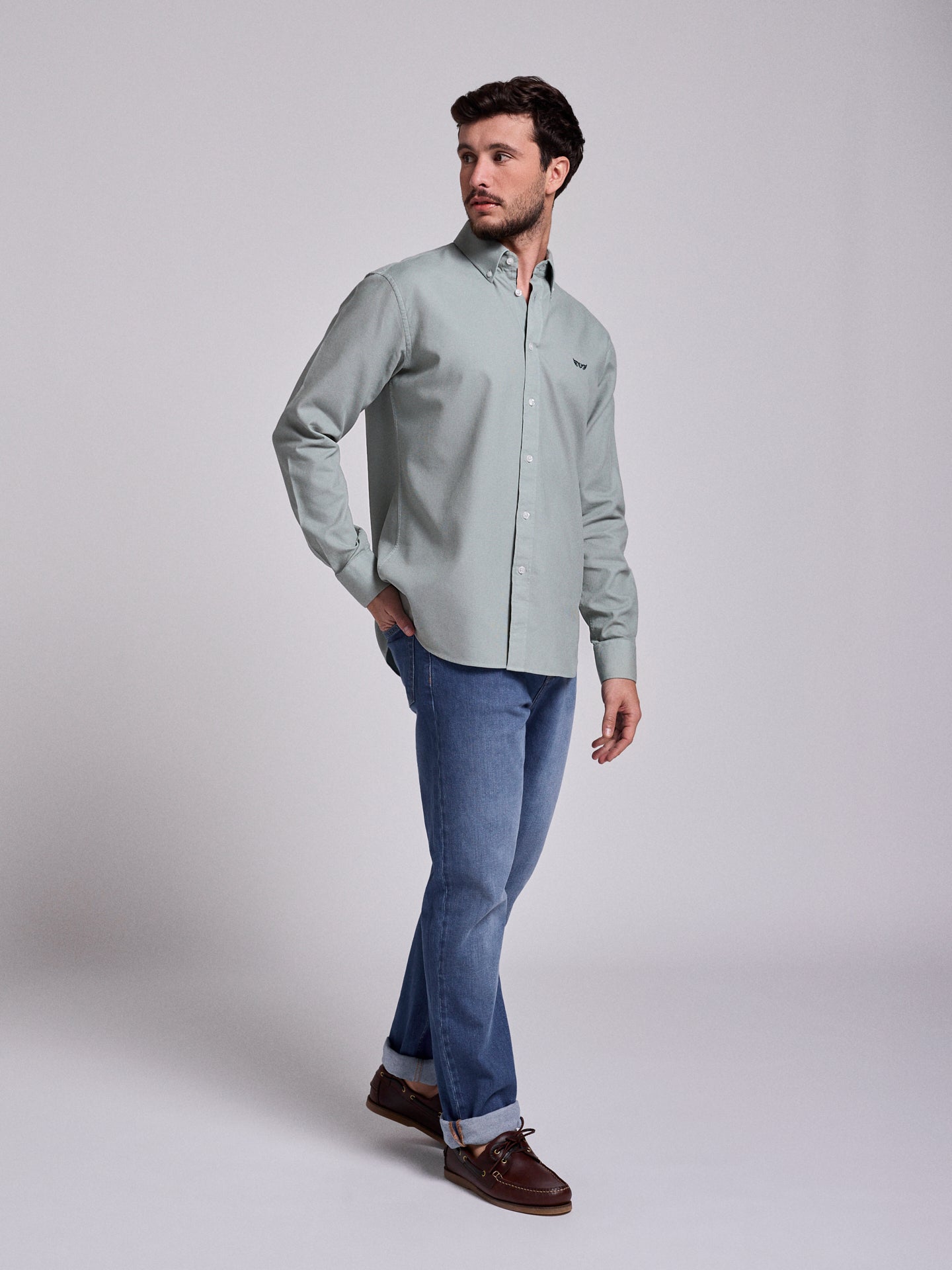 CAMISA ALGODÃO VERDE MANGA COMPRIDA REGULAR FIT MR. BLUE