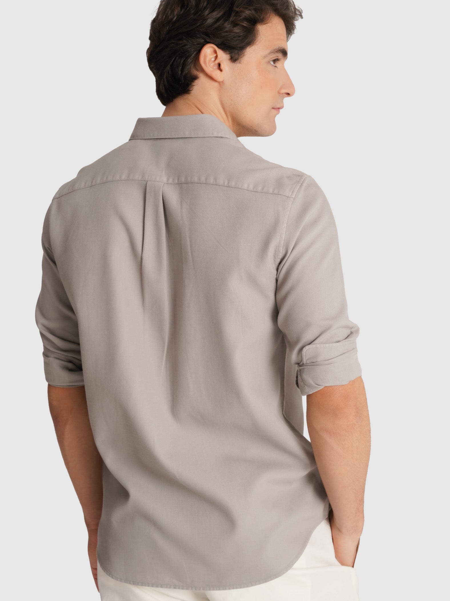 CAMISA DOBBY CRU MANGA COMPRIDA TAILORED FIT MR. BLUE