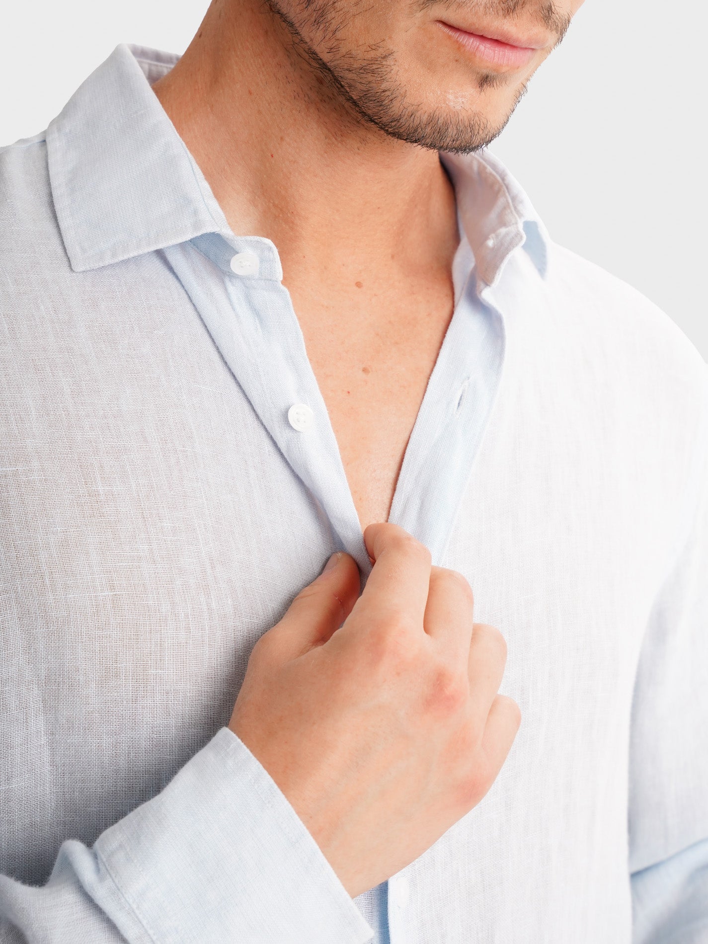 CAMISA LINO AZUL MANGA LARGA SASTRERÍA MARK BELLUCCI