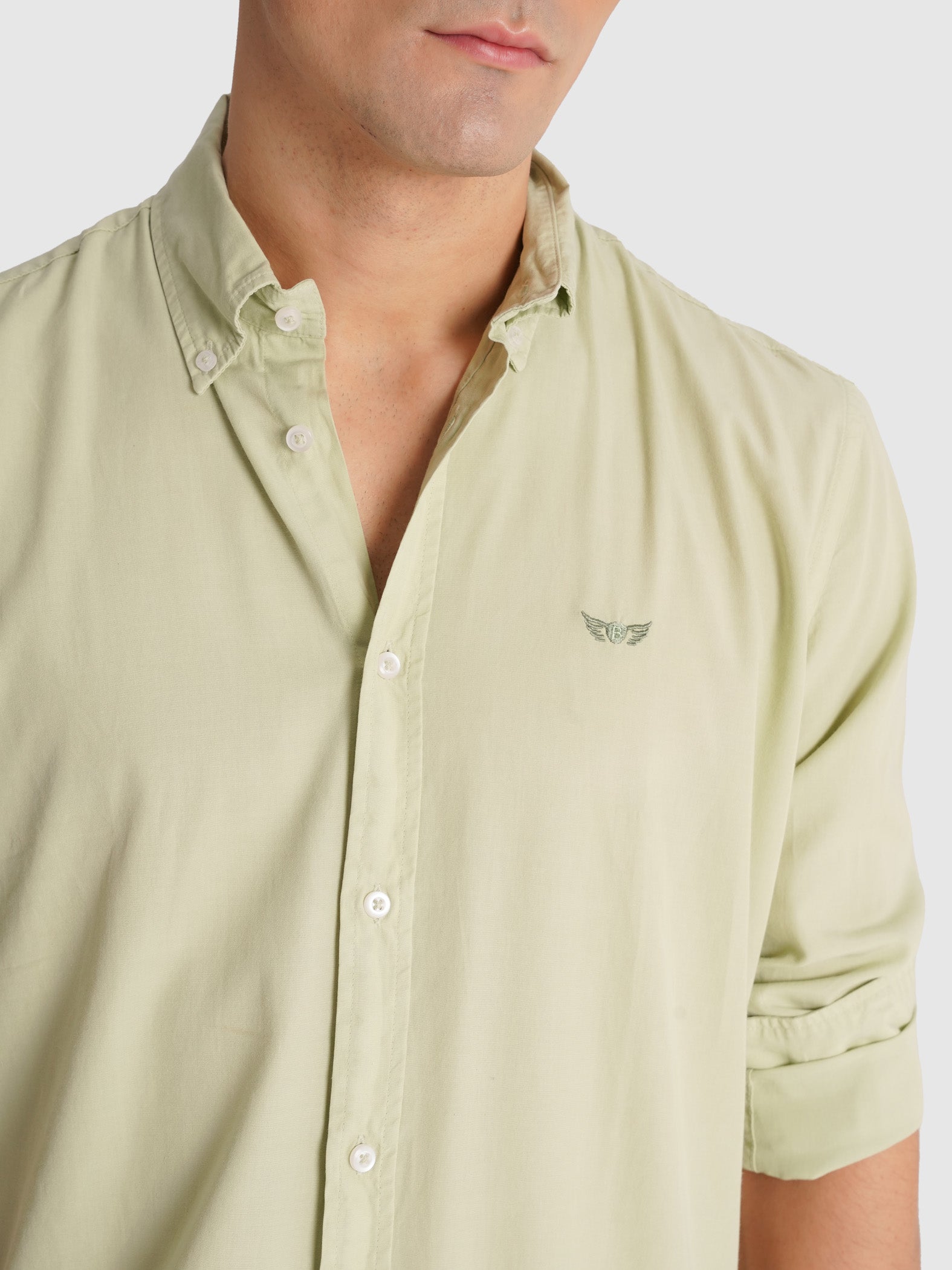 GREEN POPELINE SHIRT LONG SLEEVE REGULAR FIT MR. BLUE