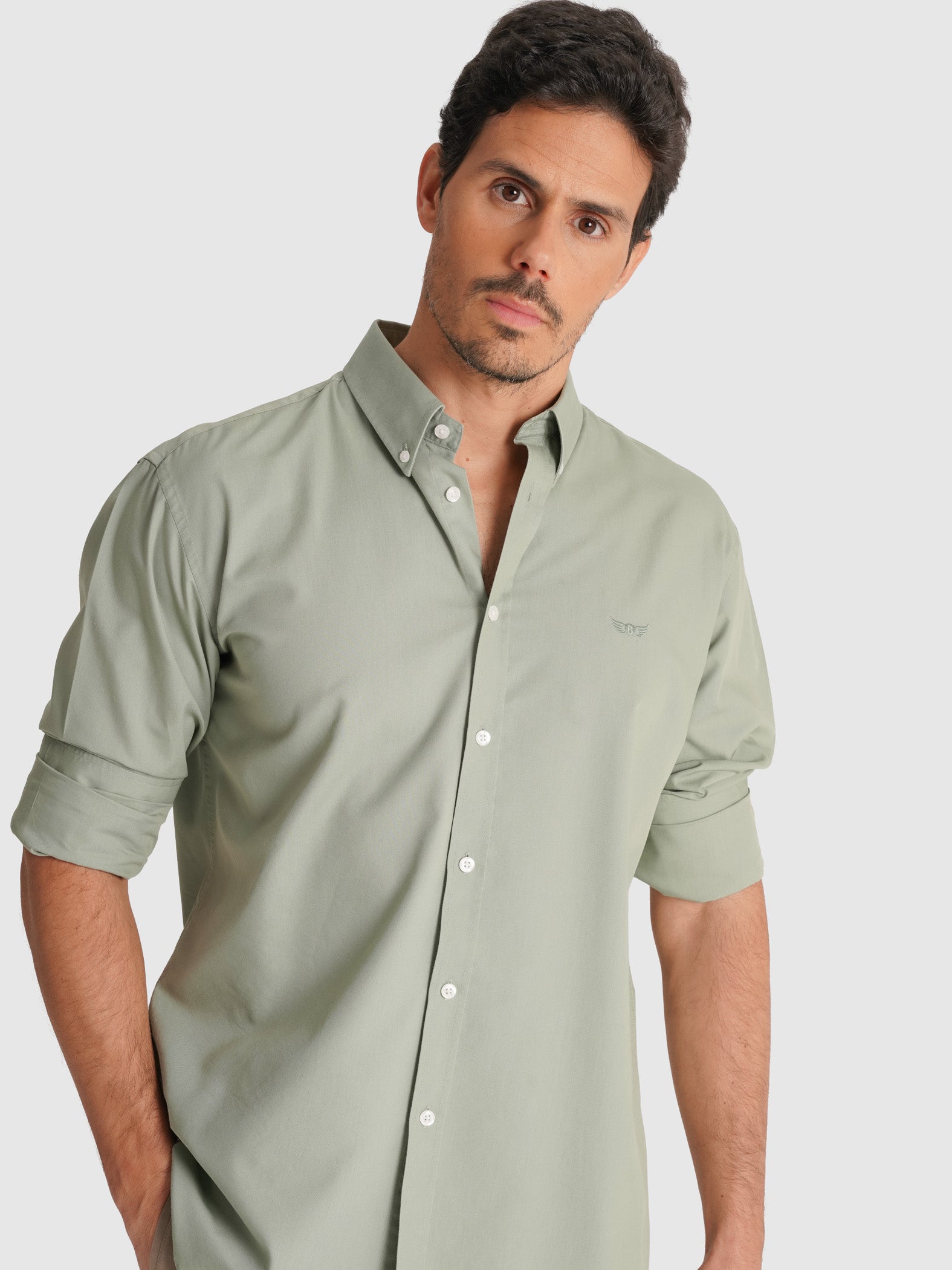 CAMISA ALGODÃO VERDE MANGA COMPRIDA REGULAR FIT MR. BLUE