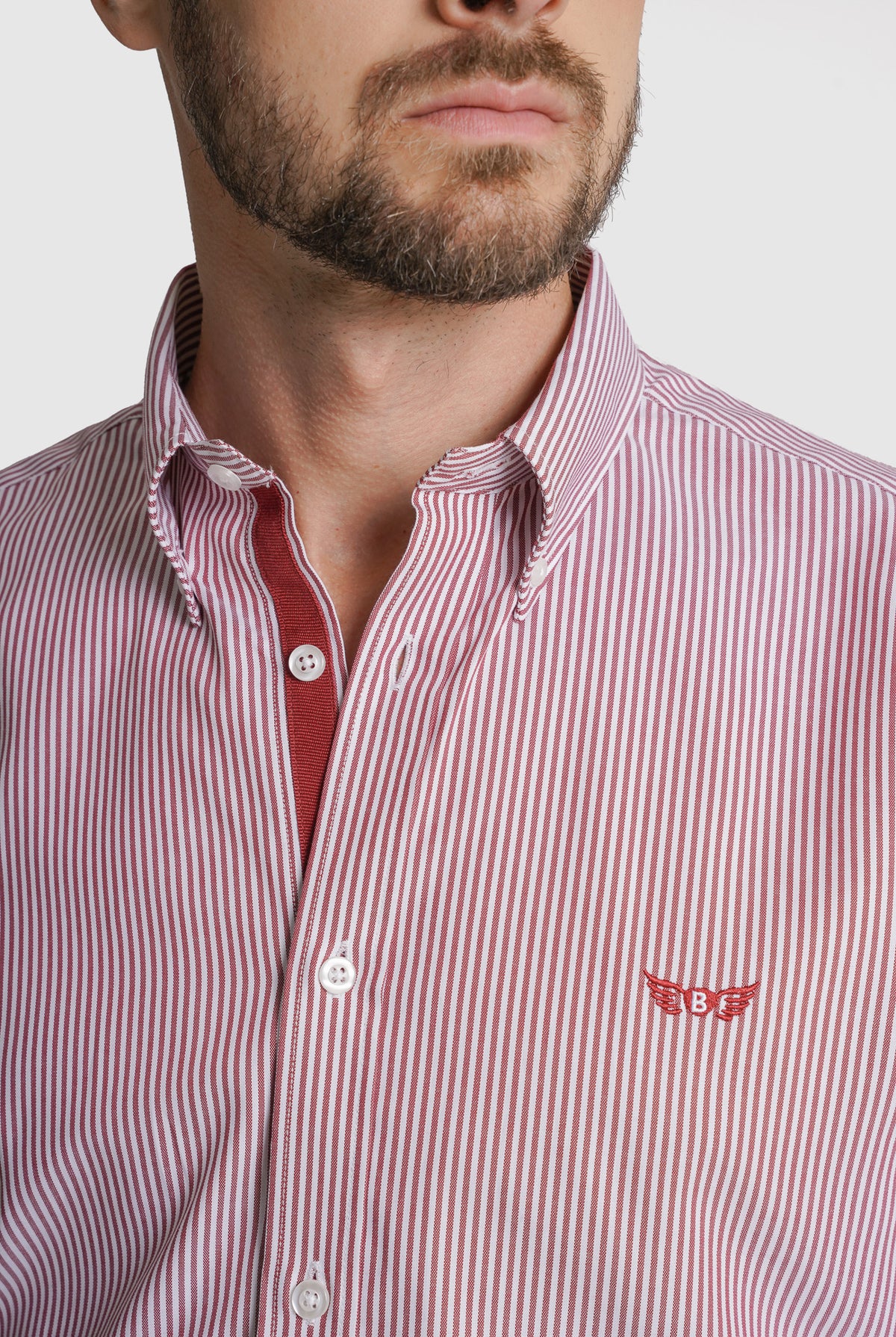 CAMISA FIL-A-FIL REGULAR FIT BORDEAUX ÀS RISCAS MR. BLUE