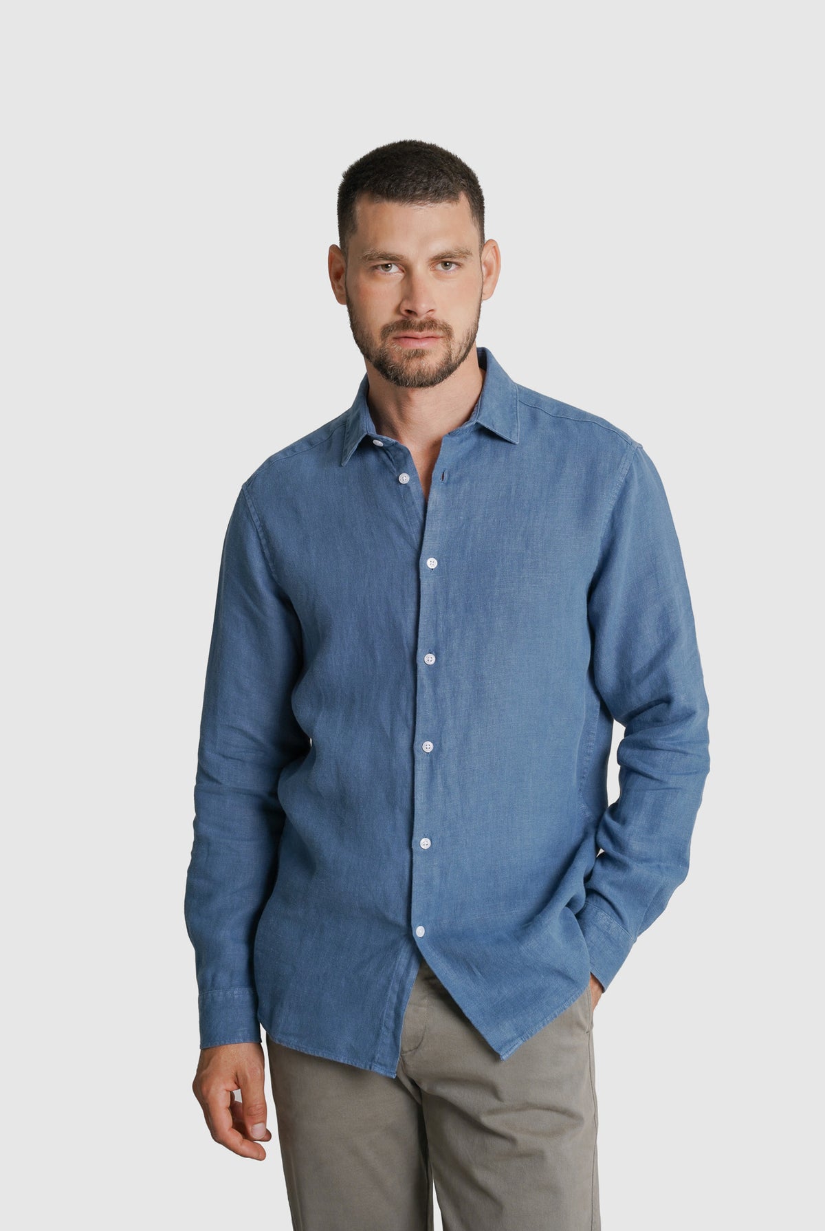 CAMISA LINHO TAILORED FIT AZUL LISA MARK BELLUCCI