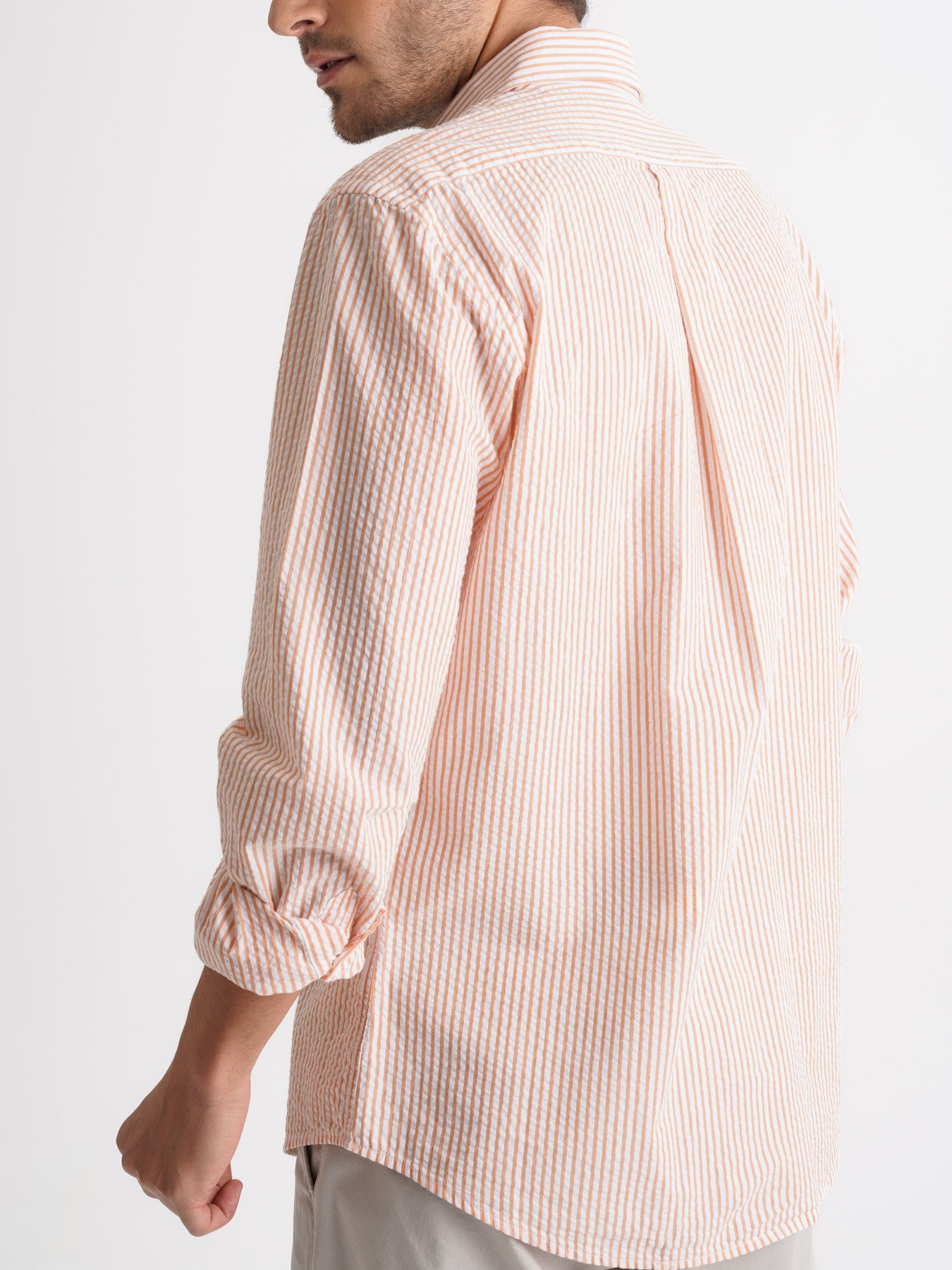 Camisa Regular Fit De Seersucker Naranja Mr. Blue