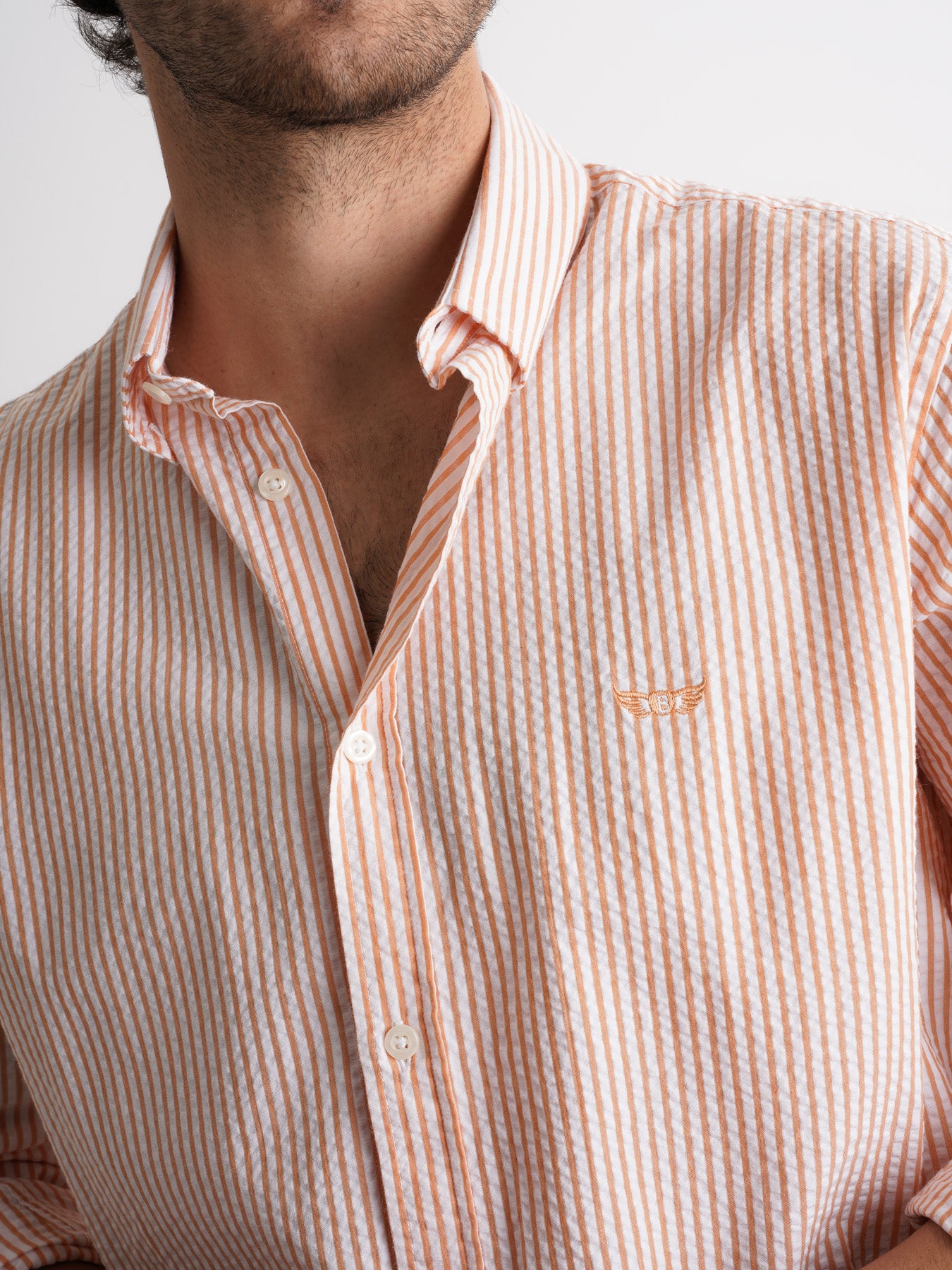 Camisa Regular Fit De Seersucker Naranja Mr. Blue