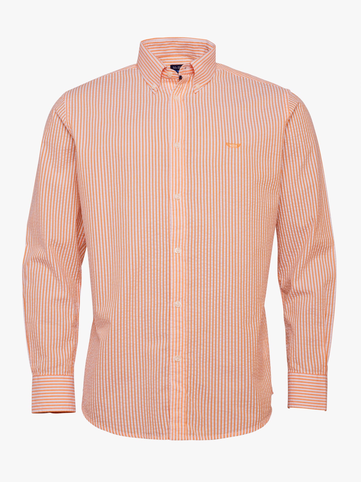 Camisa Regular Fit De Seersucker Naranja Mr. Blue