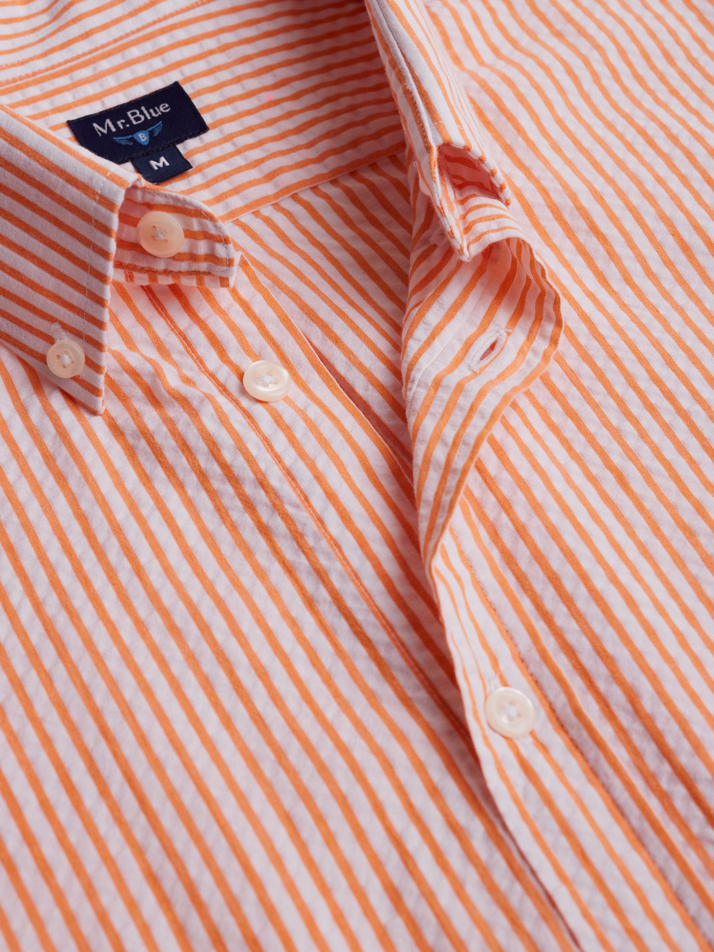Camisa Regular Fit De Seersucker Naranja Mr. Blue