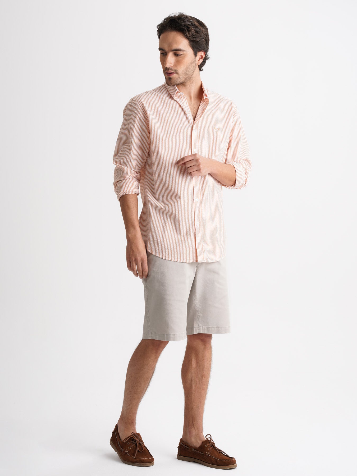 Camisa Regular Fit De Seersucker Naranja Mr. Blue