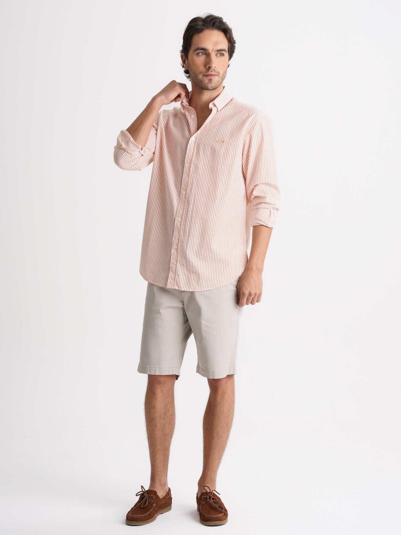 Camisa Regular Fit De Seersucker Naranja Mr. Blue