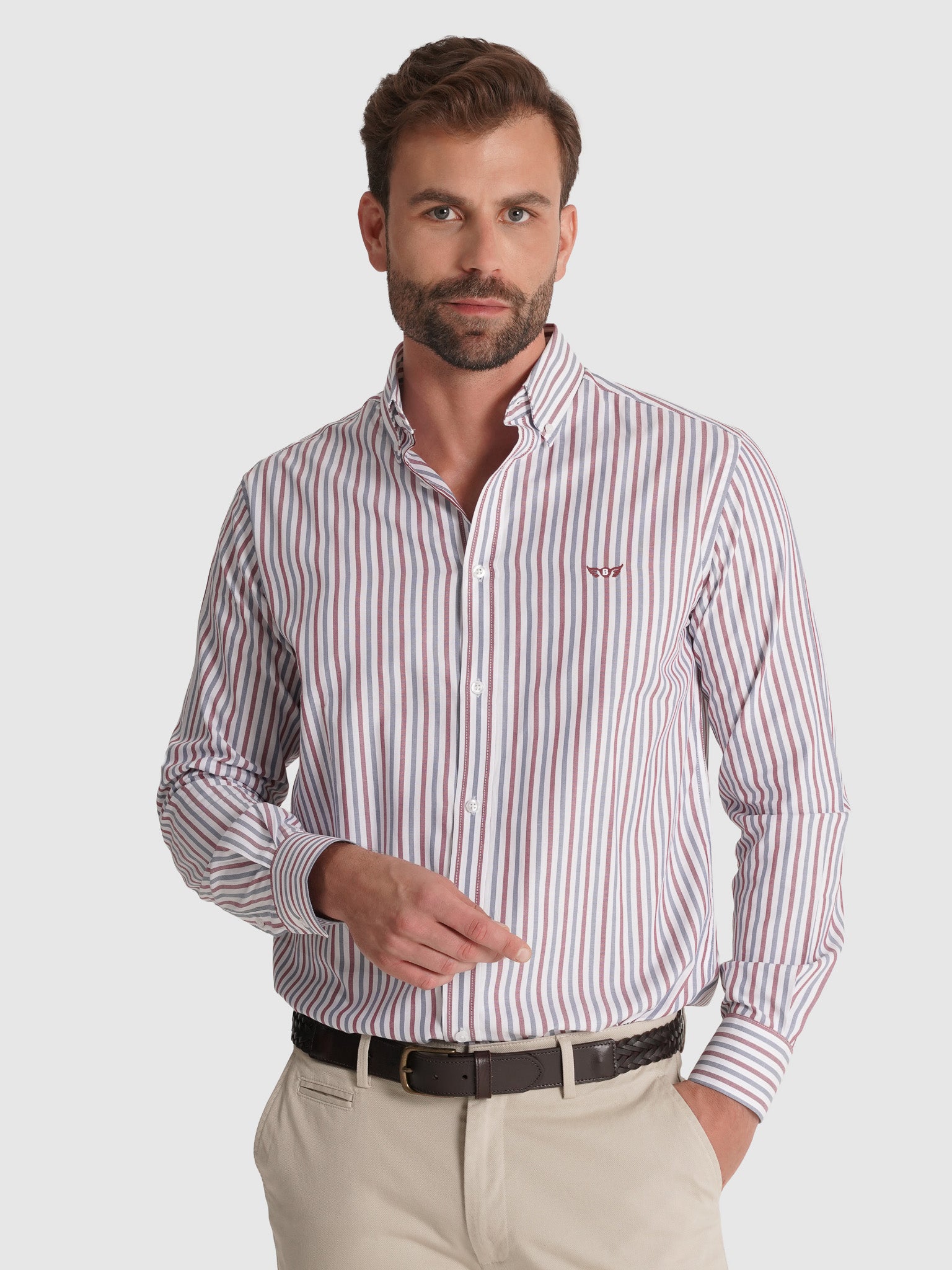 CAMISA ALGODÃO BORDEAUX MANGA COMPRIDA REGULAR FIT MR. BLUE