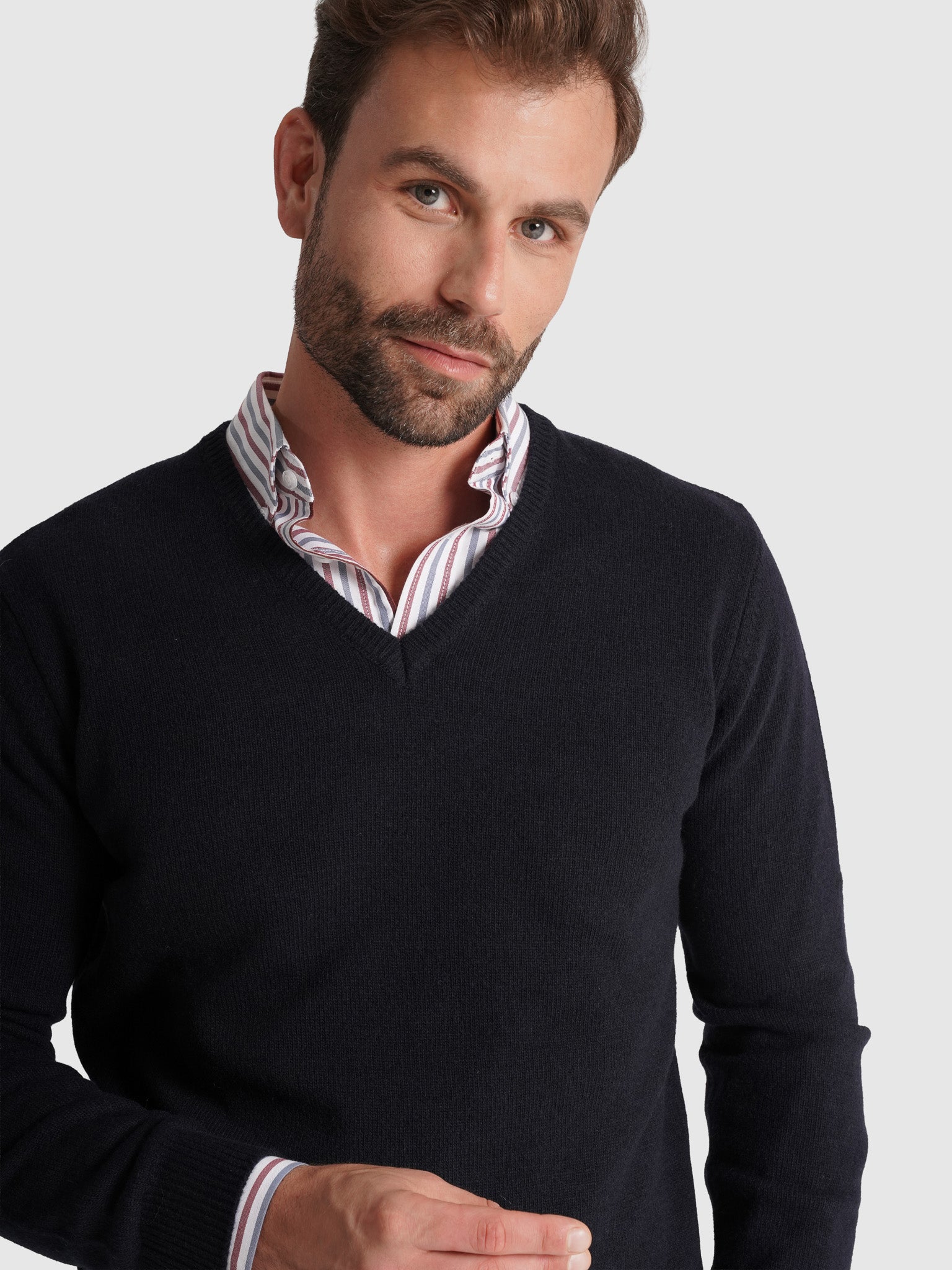 PULLOVER LÃ AZUL COM COTOVELEIRA REGULAR FIT MR. BLUE