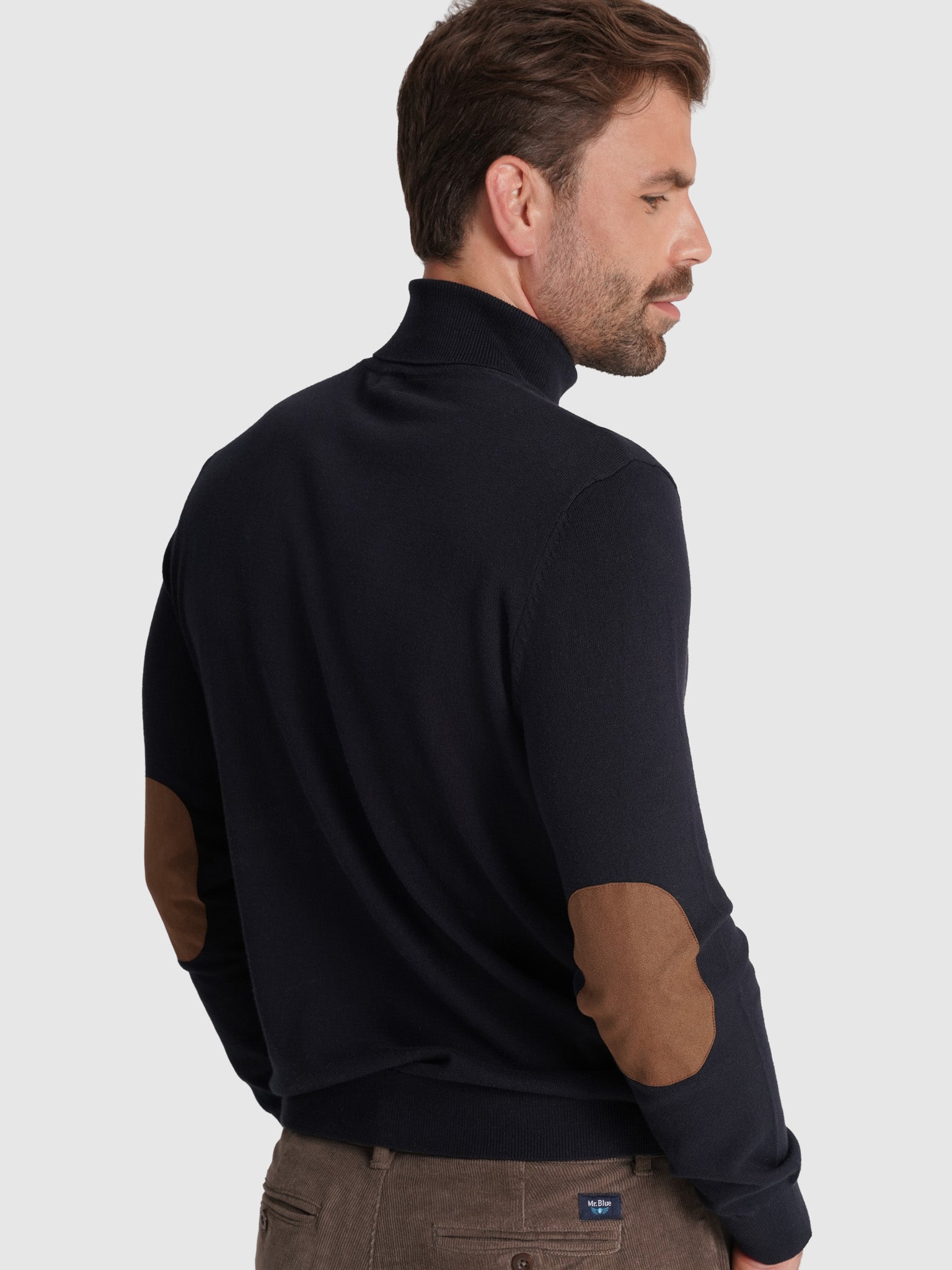 PULLOVER CAXEMIRA AZUL COM COTOVELEIRA REGULAR FIT MR. BLUE