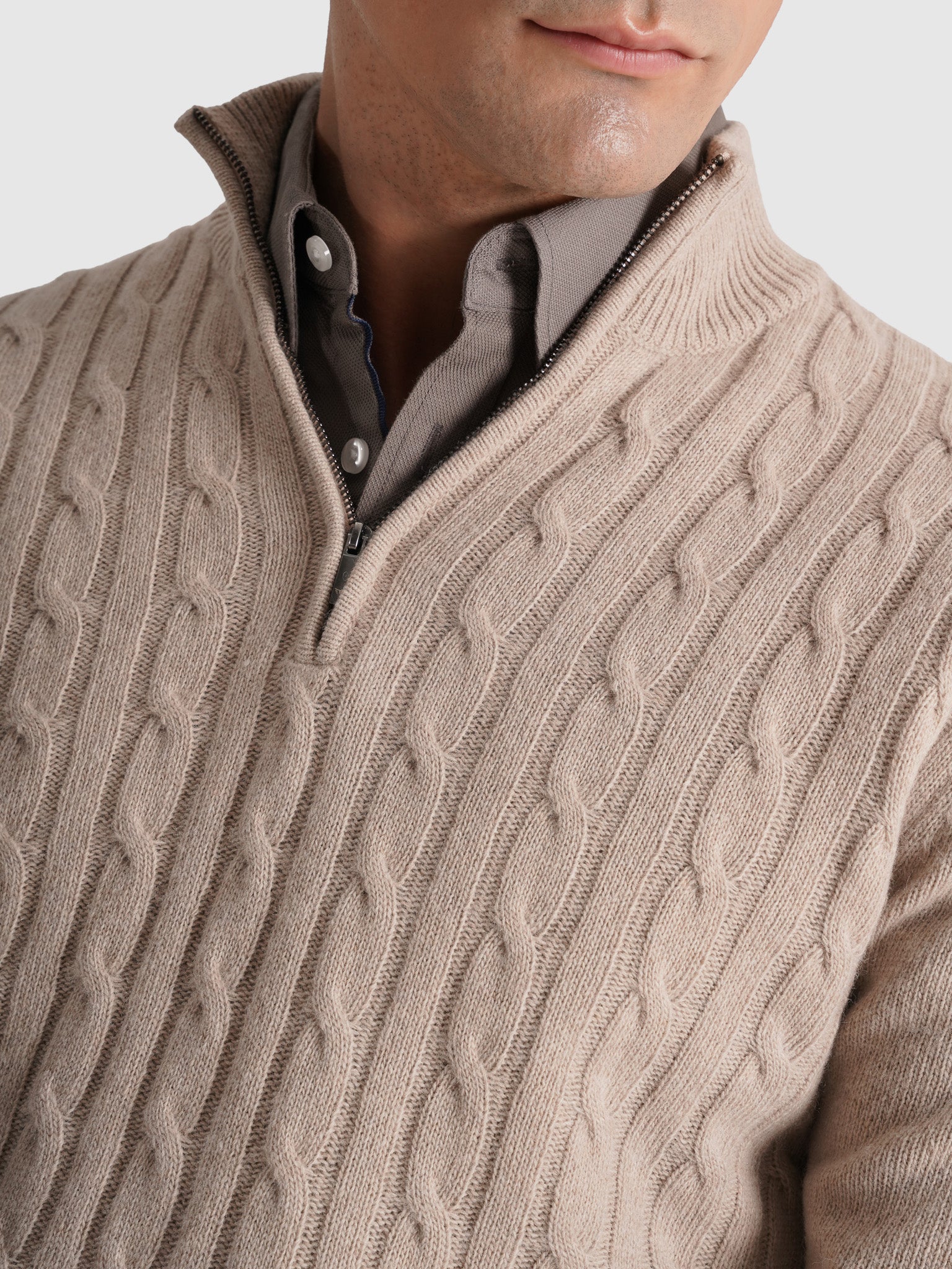 PULLOVER LÃ BEGE MANGA COMPRIDA REGULAR FIT MR. BLUE