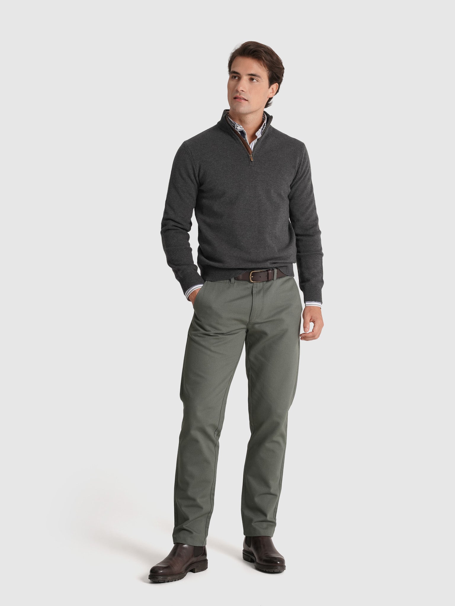 PULLOVER LÃ CINZENTO MANGA COMPRIDA REGULAR FIT MR. BLUE