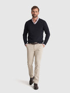 PULLOVER LÃ AZUL COM COTOVELEIRA REGULAR FIT MR. BLUE