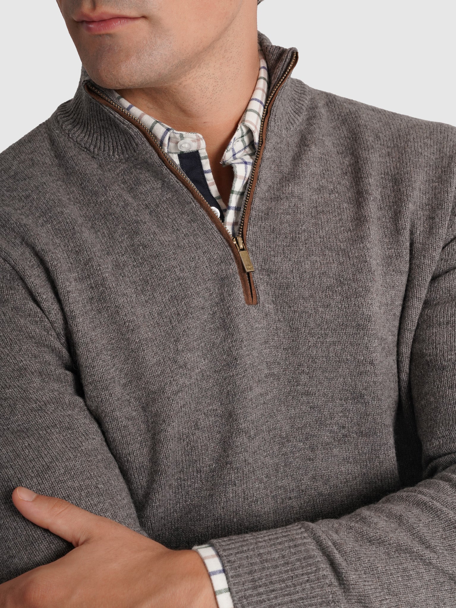 PULLOVER LÃ CINZENTO COM COTOVELEIRA REGULAR FIT MR. BLUE