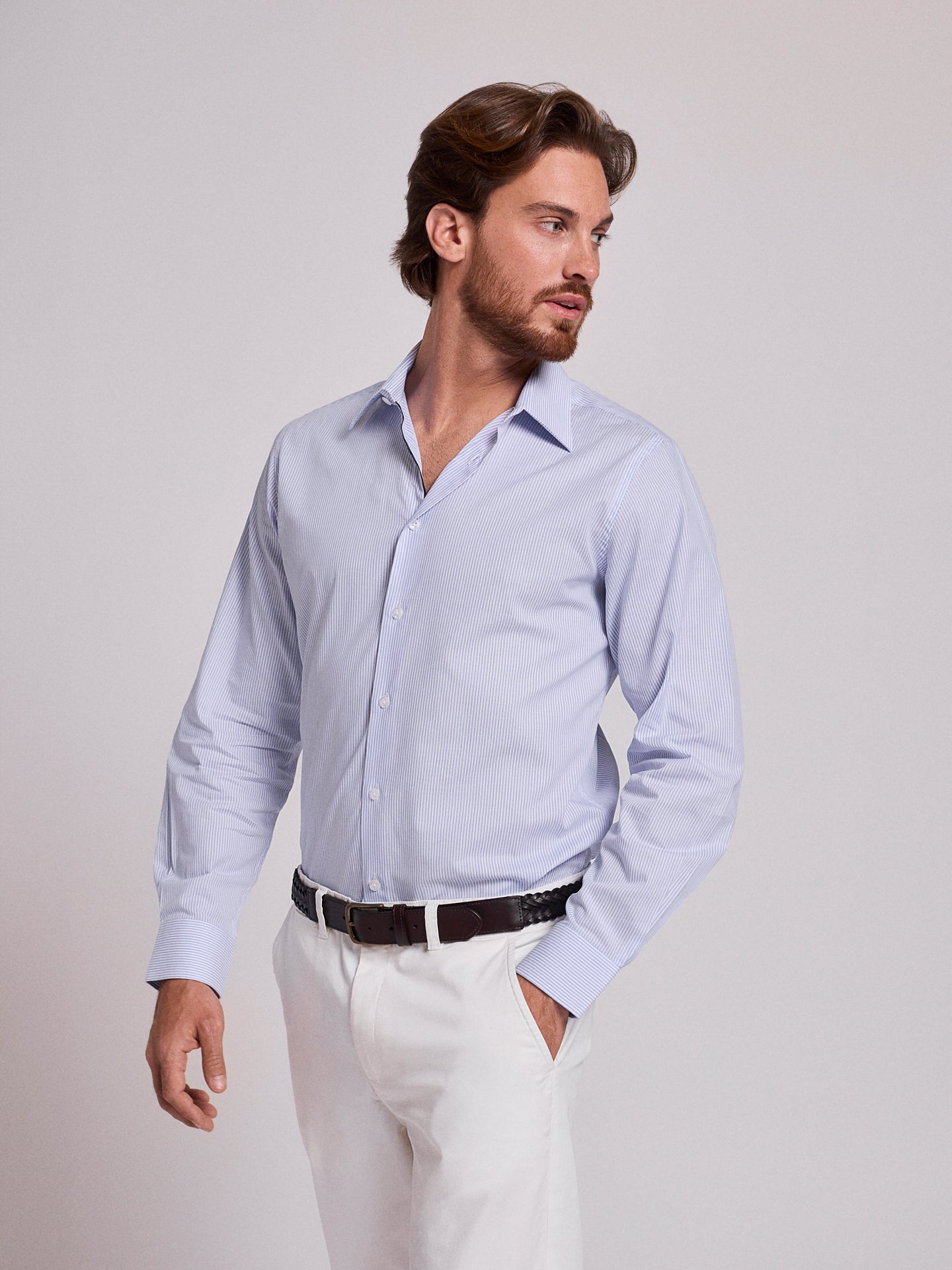 Camisa Algodão Azul Manga Comprida Slim Fit Mr. Blue