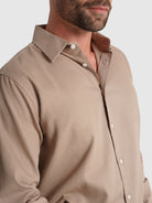 BEIGE COTTON SHIRT LONG SLEEVE REGULAR FIT MARK BELLUCCI