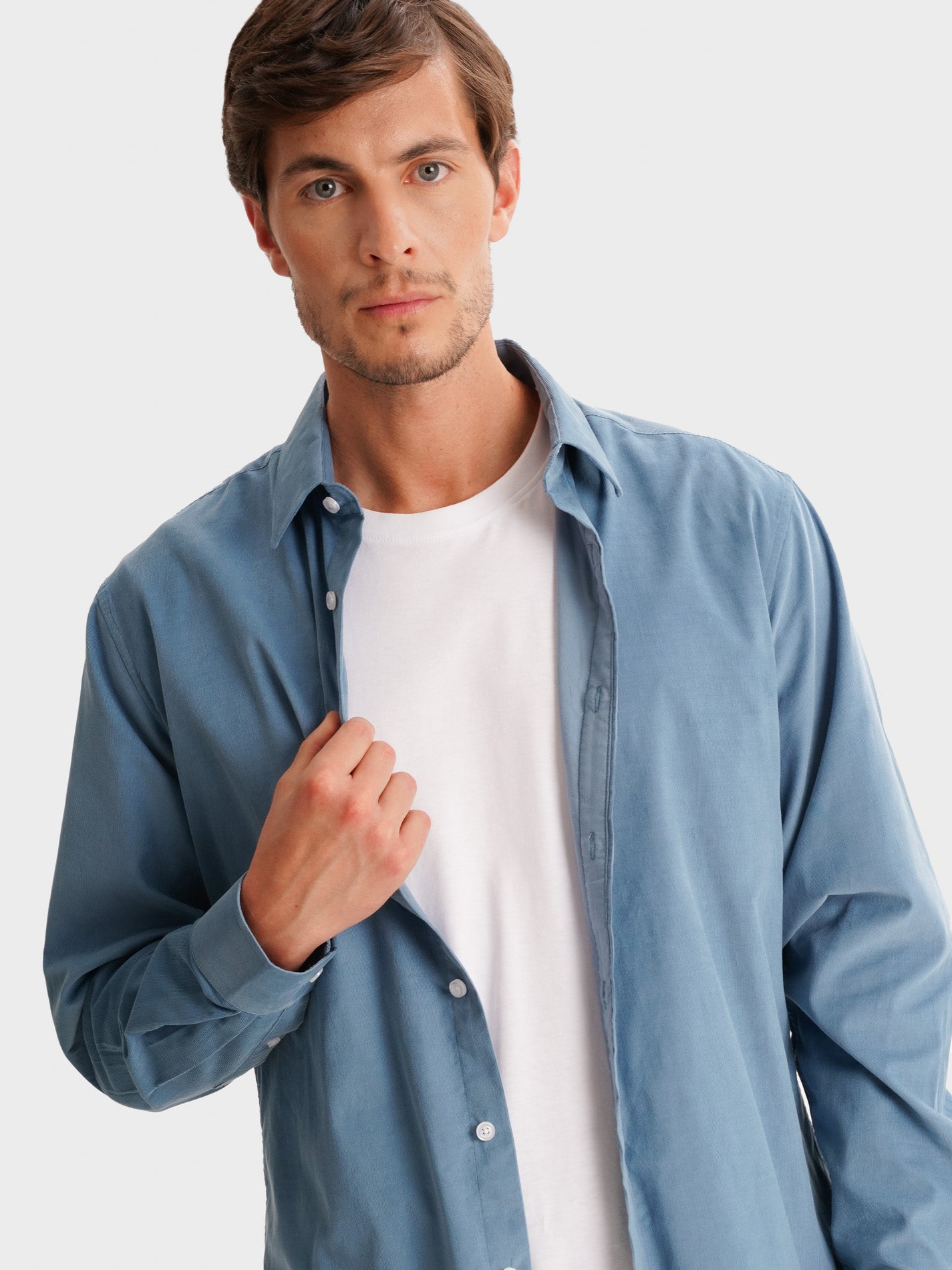 CAMISA MR SASTRERÍA AZUL BOMBAZINE. AZUL