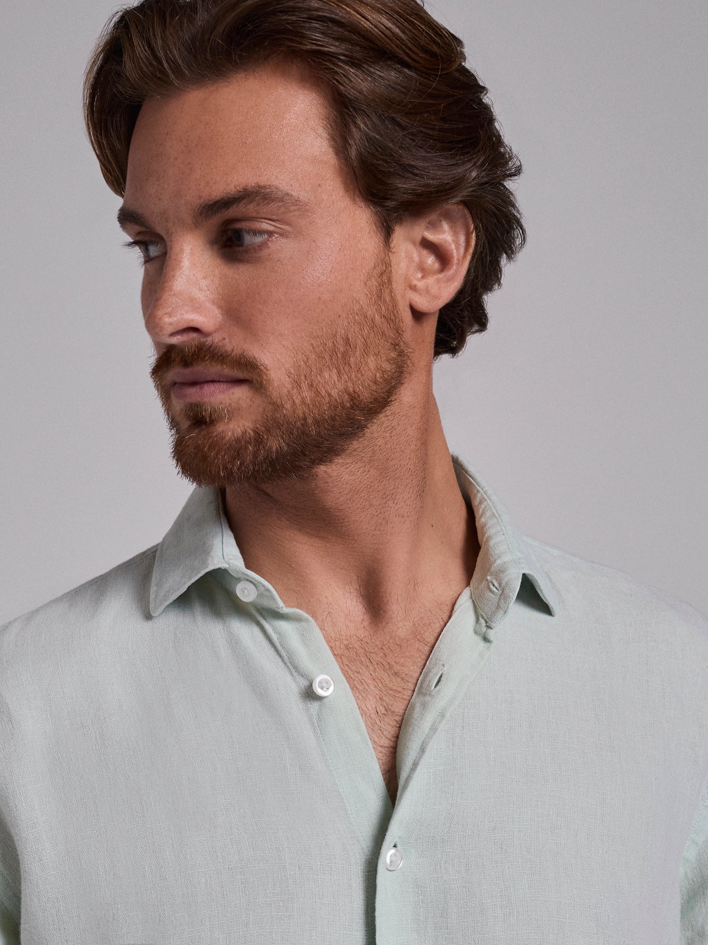 Camisa Linho Verde Manga Comprida Tailored Fit Mr. Blue