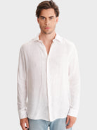 WHITE LINEN SHIRT LONG SLEEVE TAILORED FIT MARK BELLUCCI