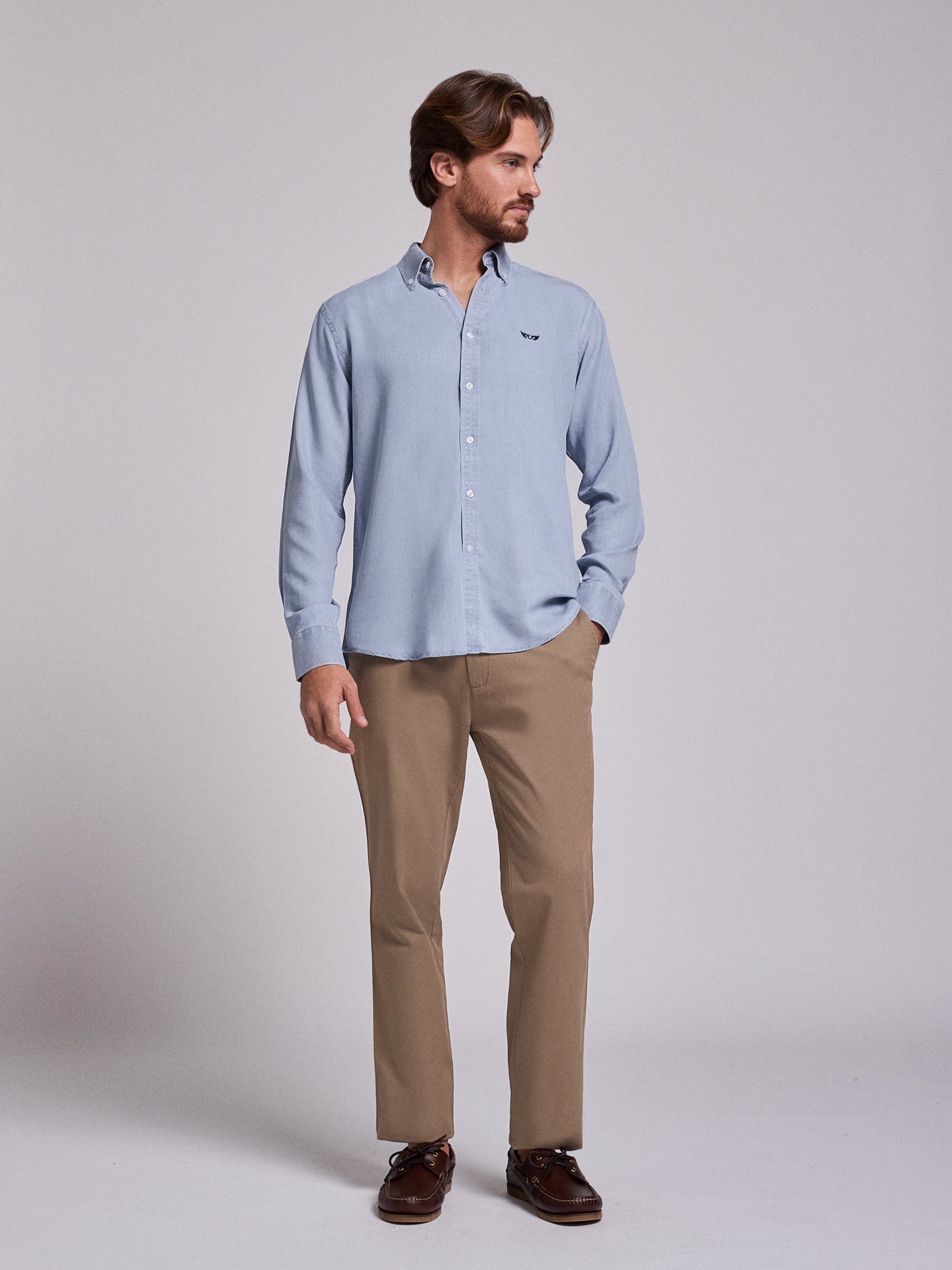 Camisa Algodão Azul Manga Comprida Regular Fit Mr. Blue