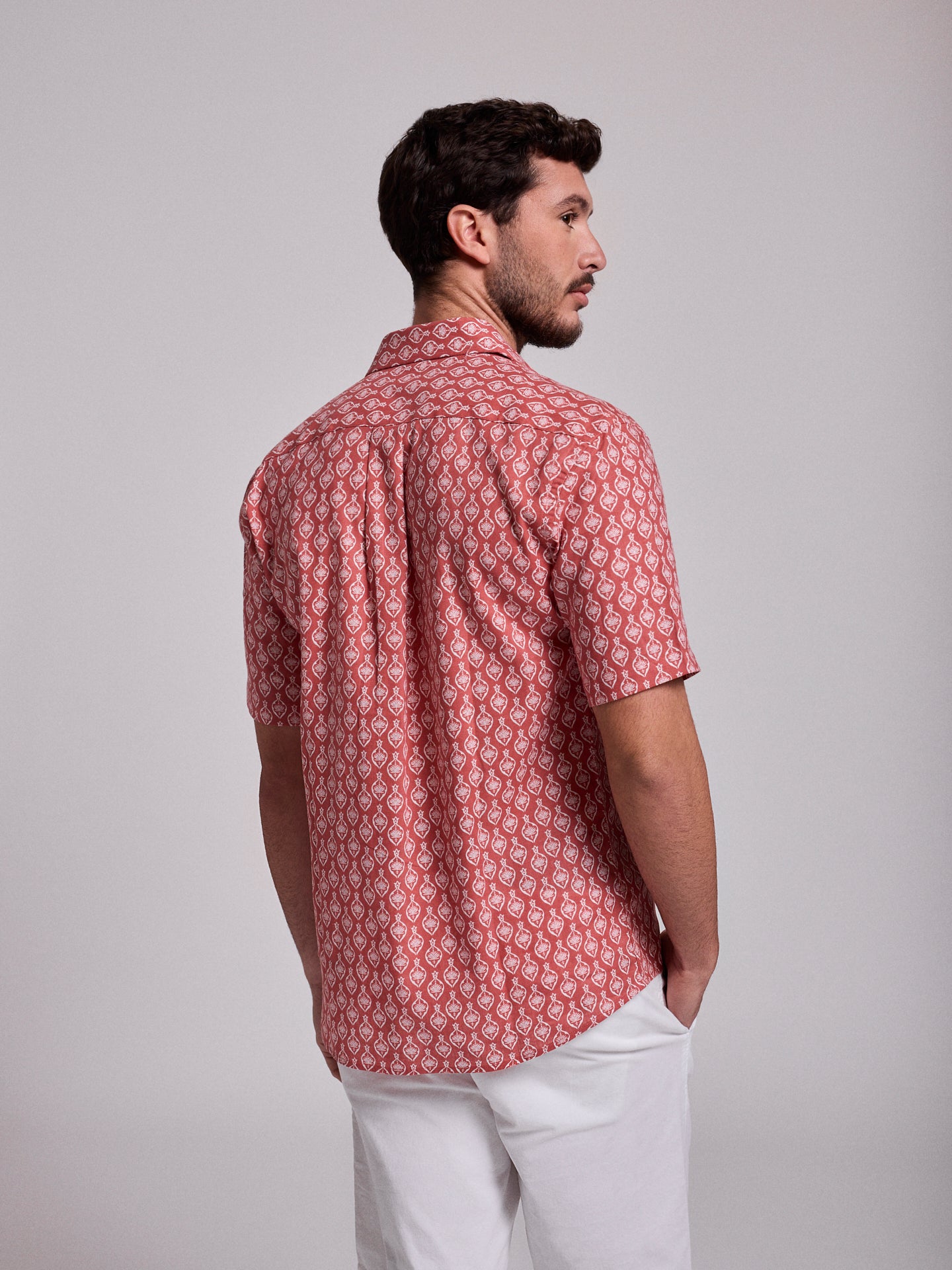 Camisa Linho Vermelha Manga Curta Regular Fit Mr. Blue