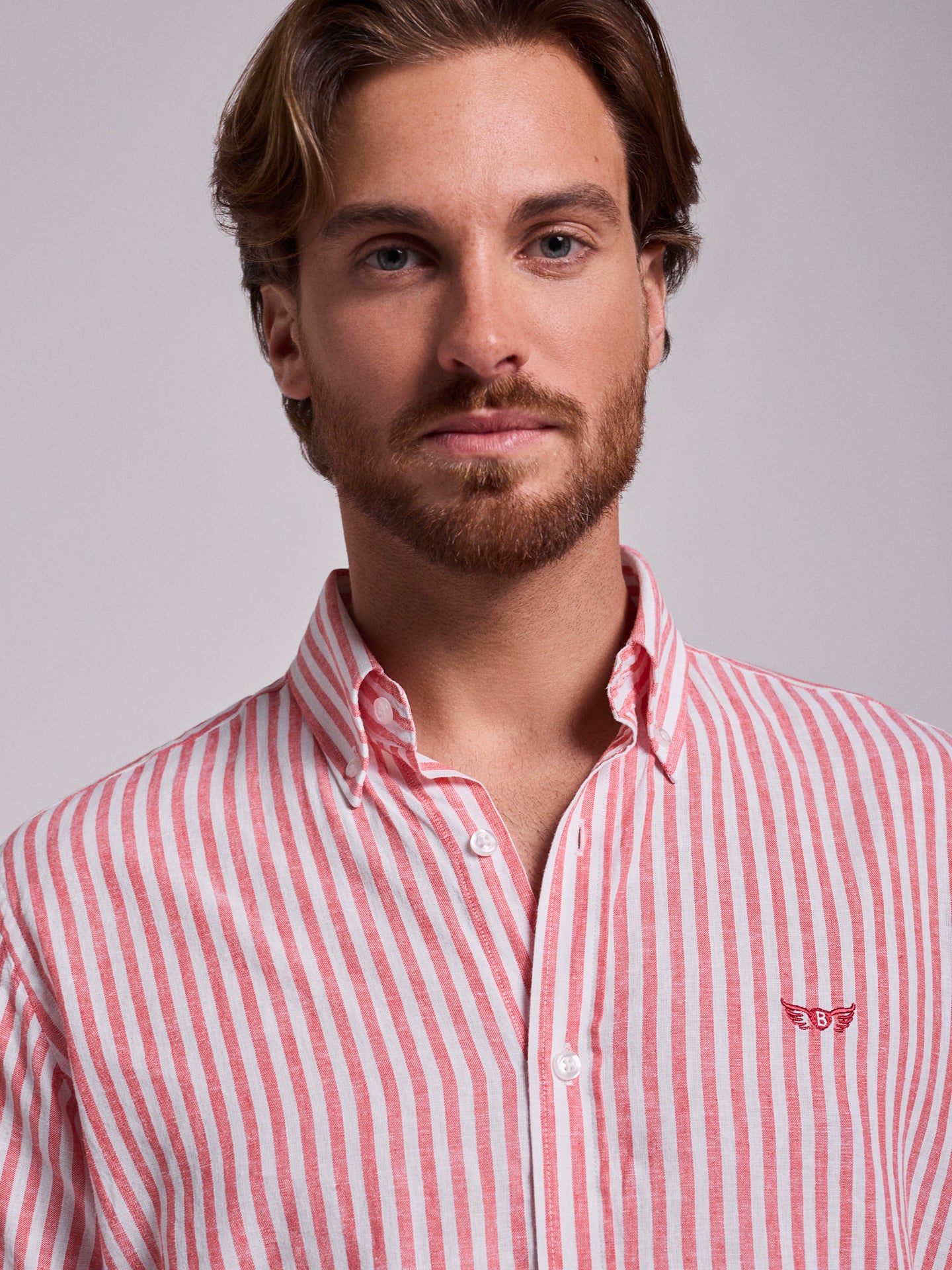 Camisa Linho Vermelha Manga Comprida Regular Fit Mr. Blue