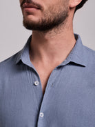 CAMISA LINO AZUL MANGA LARGA SASTRERÍA MARK BELLUCCI