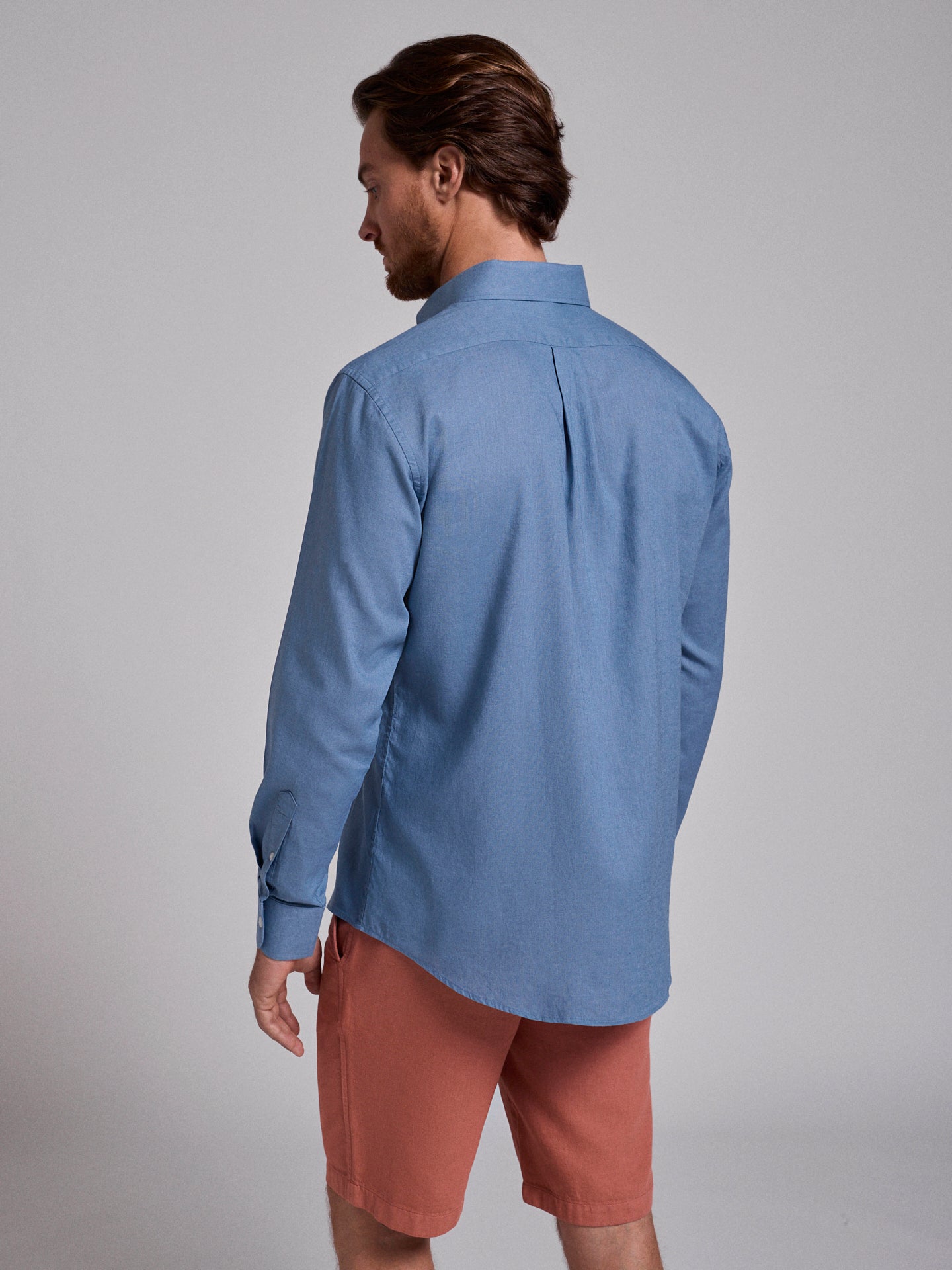 Camisa Linho Azul Manga Comprida Regular Fit Mr. Blue