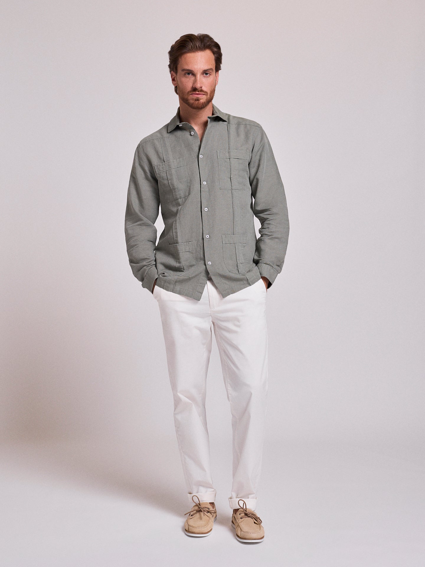 Camisa Linho Verde Manga Comprida Regular Fit Mr. Blue