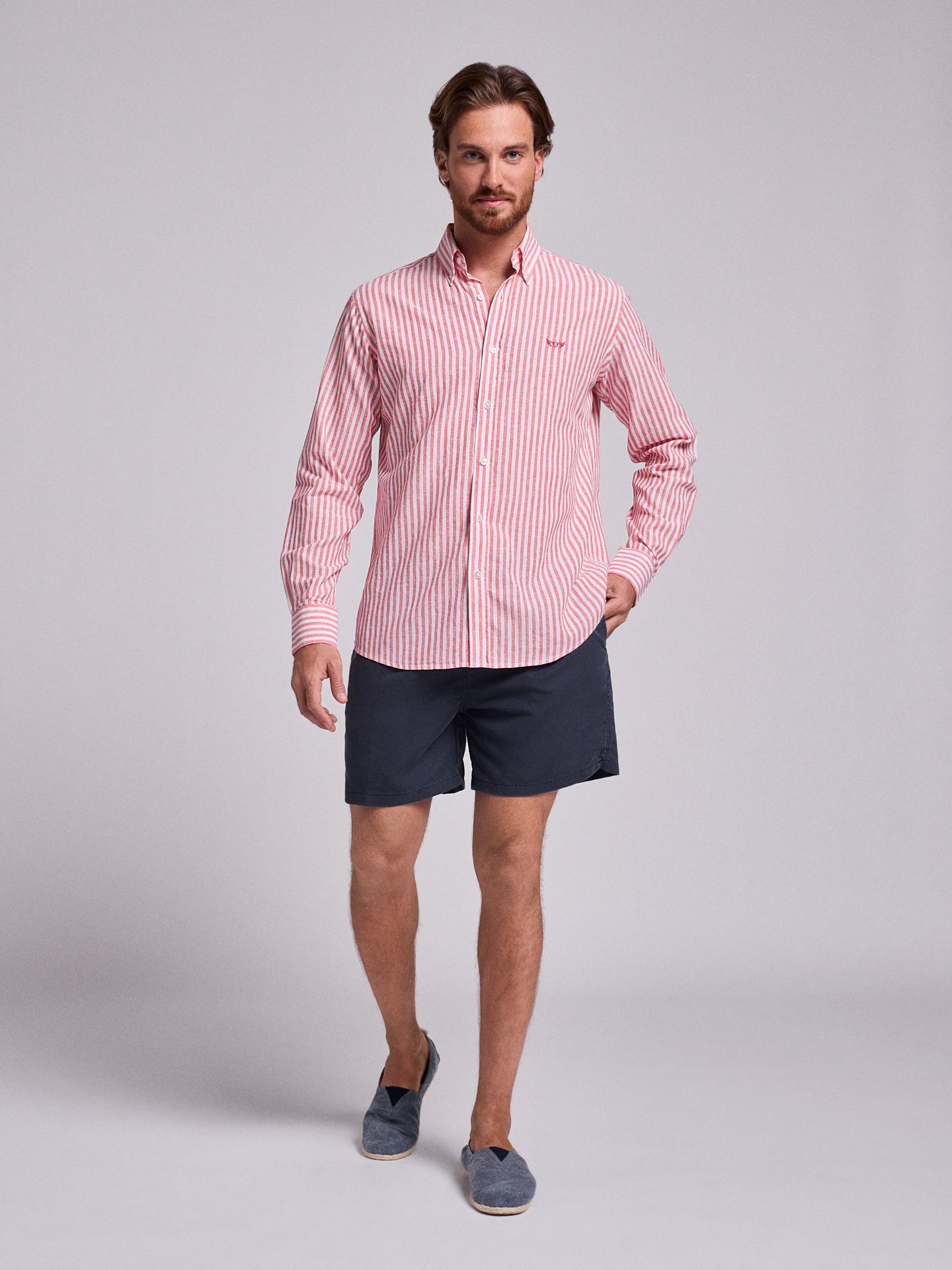 Camisa Linho Vermelha Manga Comprida Regular Fit Mr. Blue