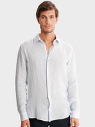 CAMISA LINO AZUL MANGA LARGA SASTRERÍA MARK BELLUCCI