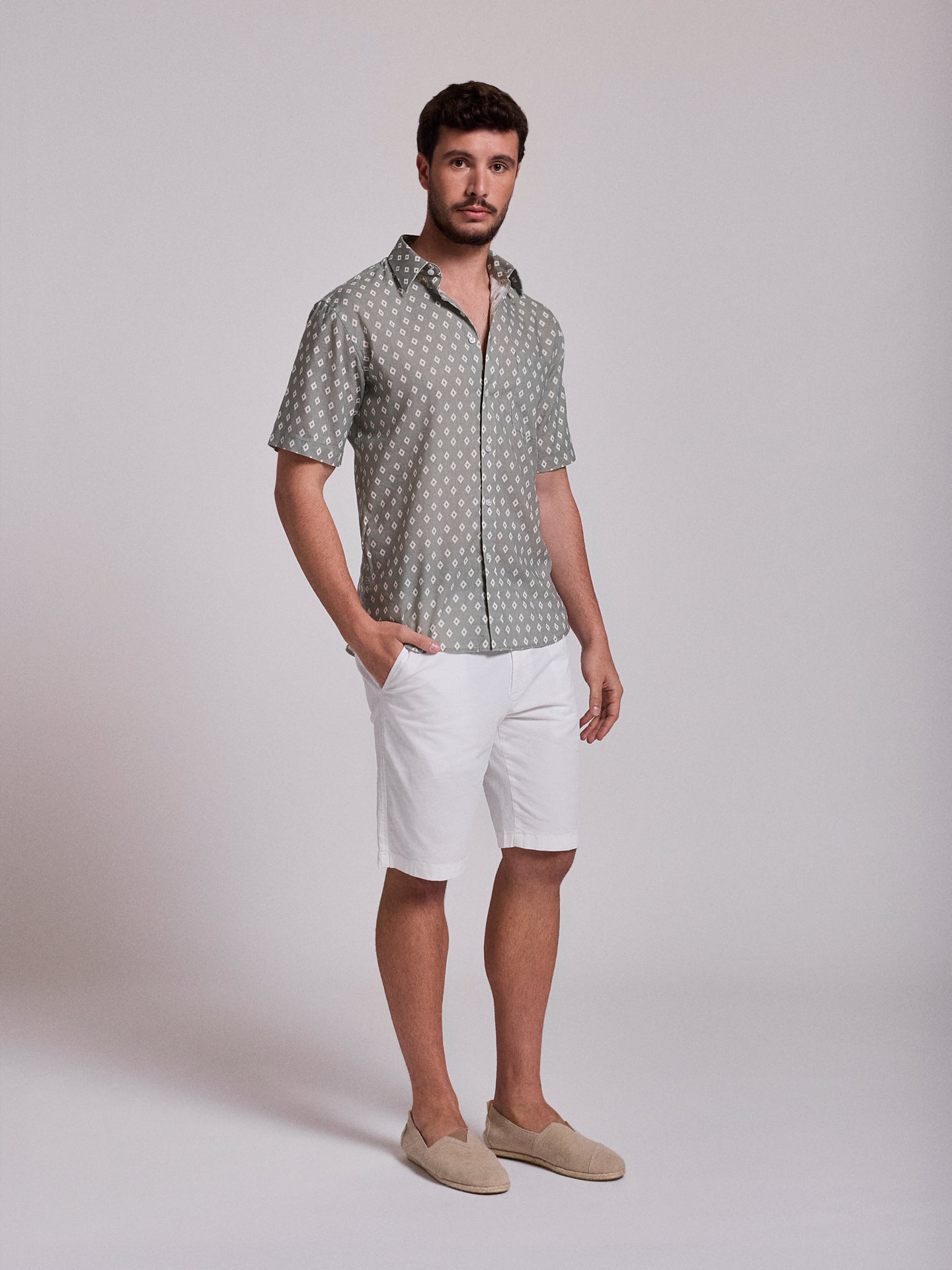 Camisa Linho Verde Manga Curta Regular Fit Mr. Blue