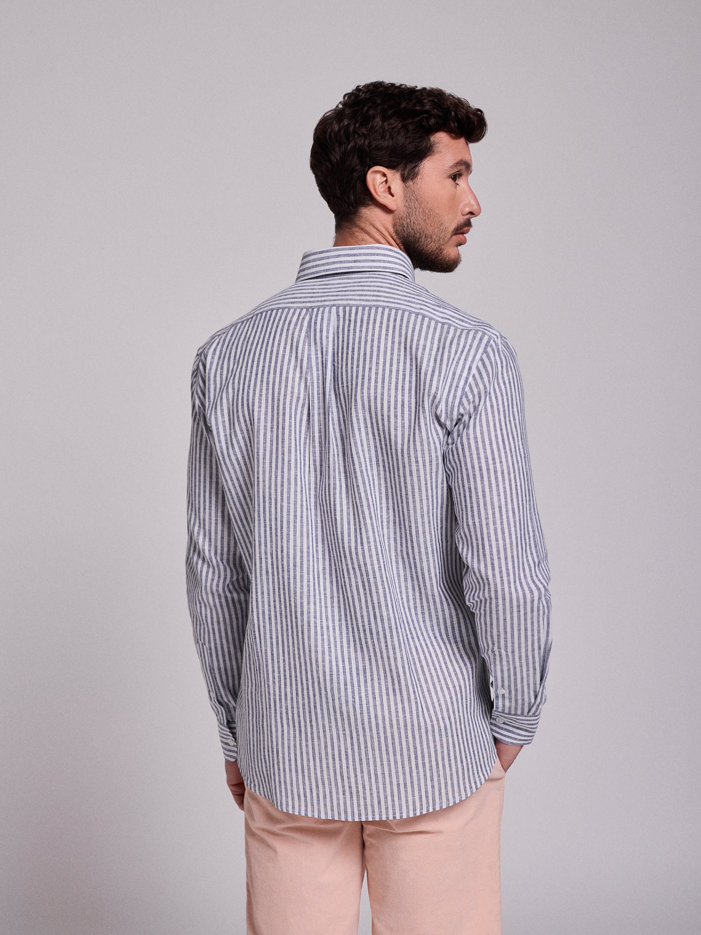 Camisa Linho Azul Manga Comprida Regular Fit Mr. Blue