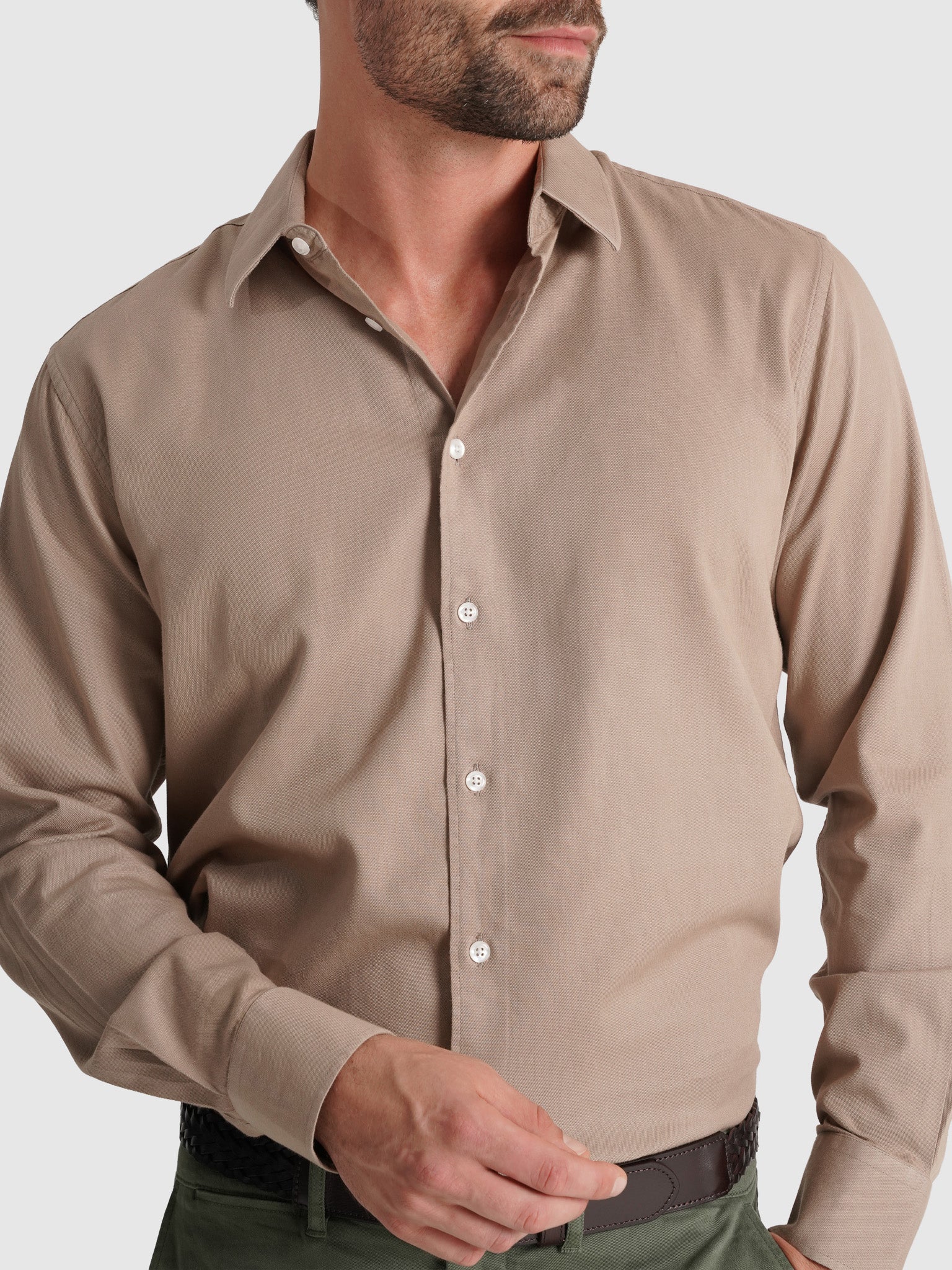 Camisa Algodão Bege Manga Comprida Regular Fit Mr. Blue