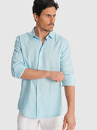 CAMISA AZUL MANGA COMPRIDA TAILORED FIT MARK BELLUCCI