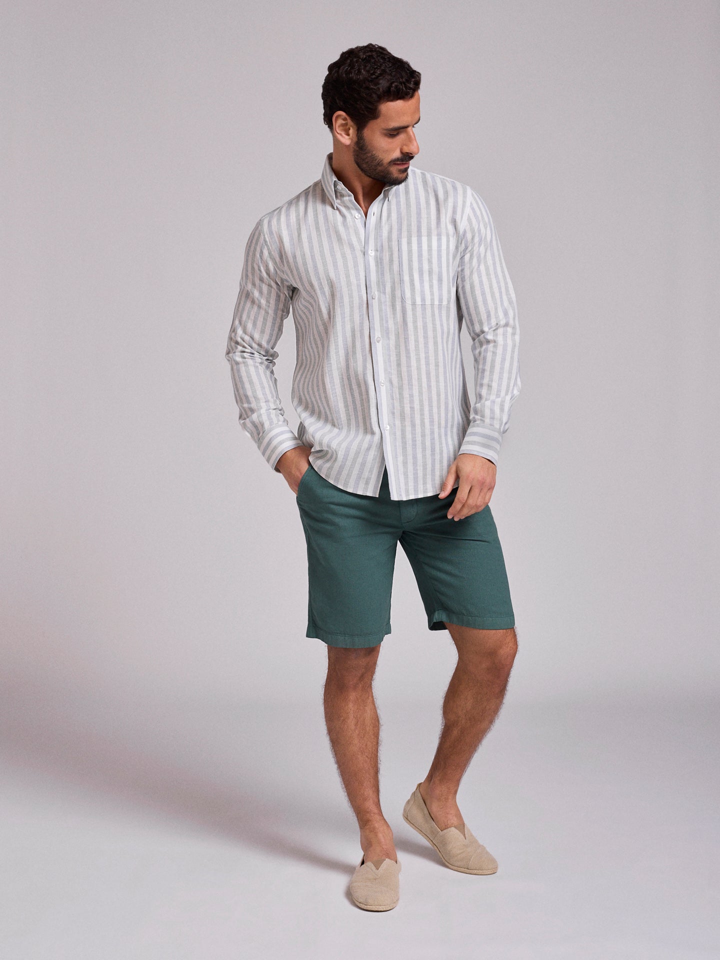 Camisa Linho Verde Manga Comprida Regular Fit Mr. Blue