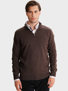 THIN BROWN PULLOVER WITH REGULAR FIT MR ELBOW PADS. BLUE