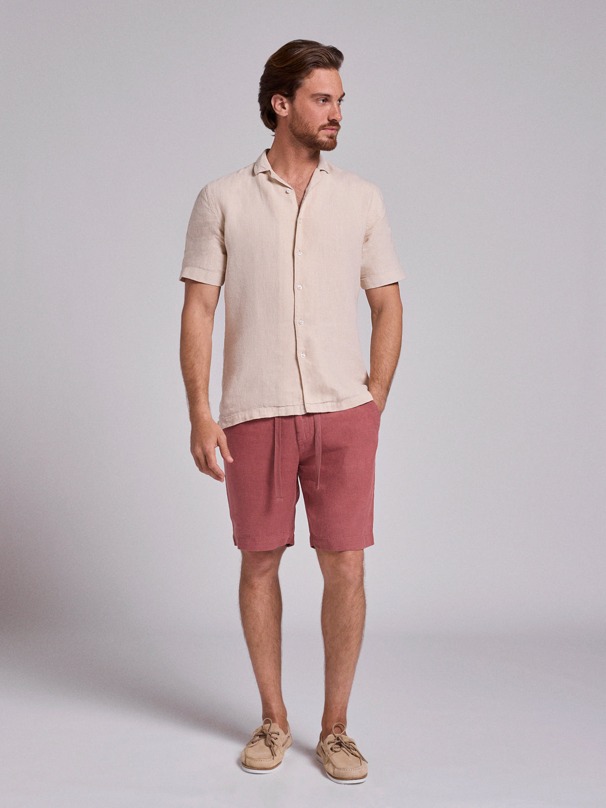 CAMISA LINO BEIGE MANGA CORTA REGULAR FIT MARK BELLUCCI